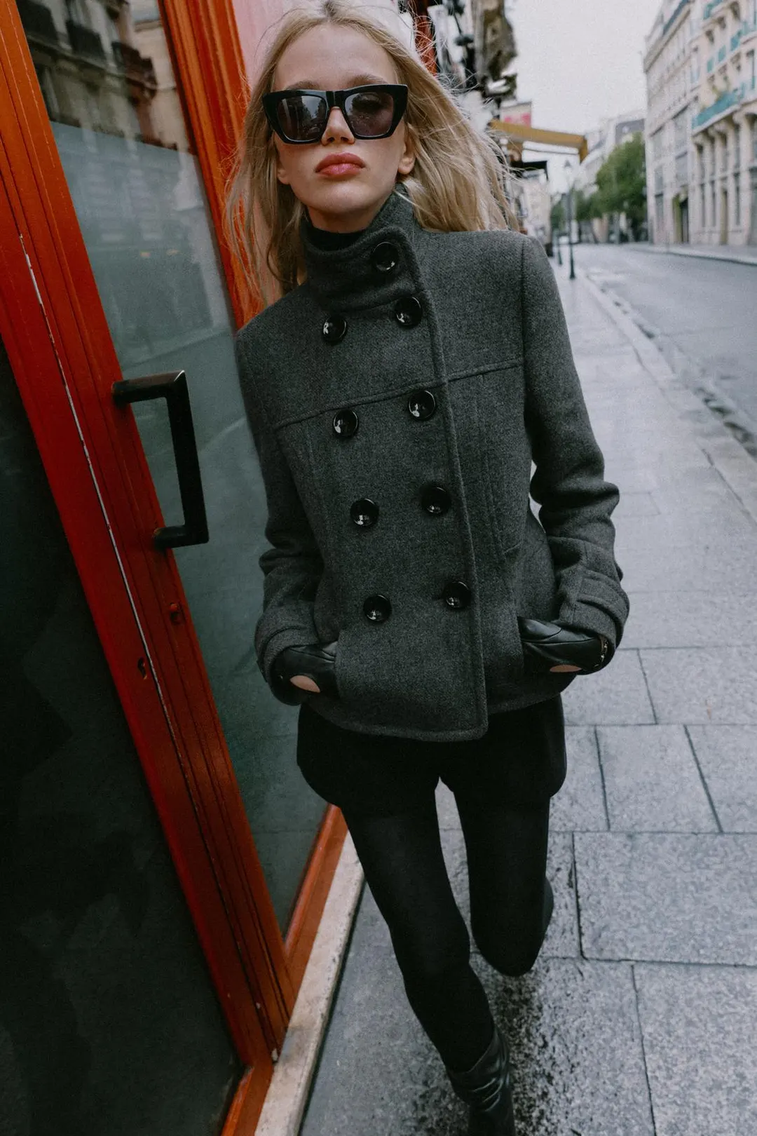 Пальто с высоким воротником из смесовой шерсти, Zara