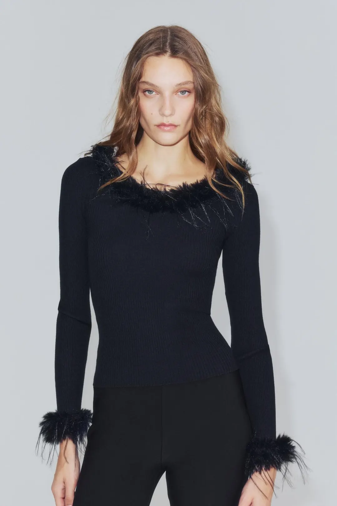 Топ комбинированный с искусственным мехом, Zara
