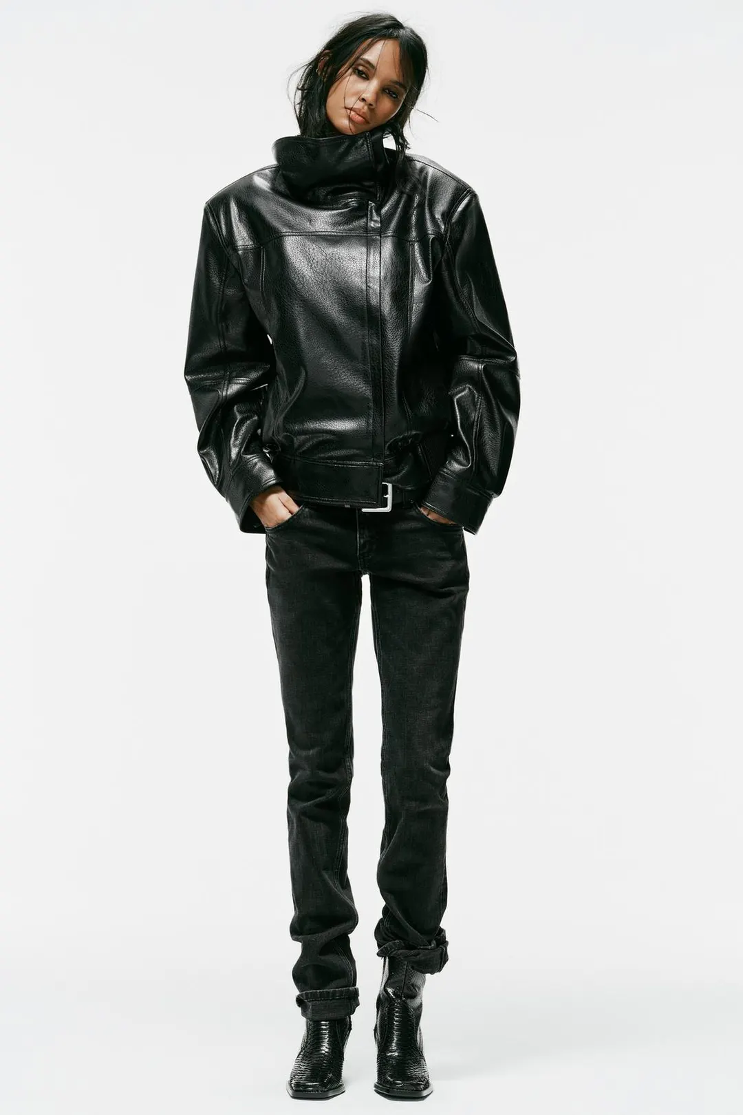 Куртка под кожу с подплечниками, Zara