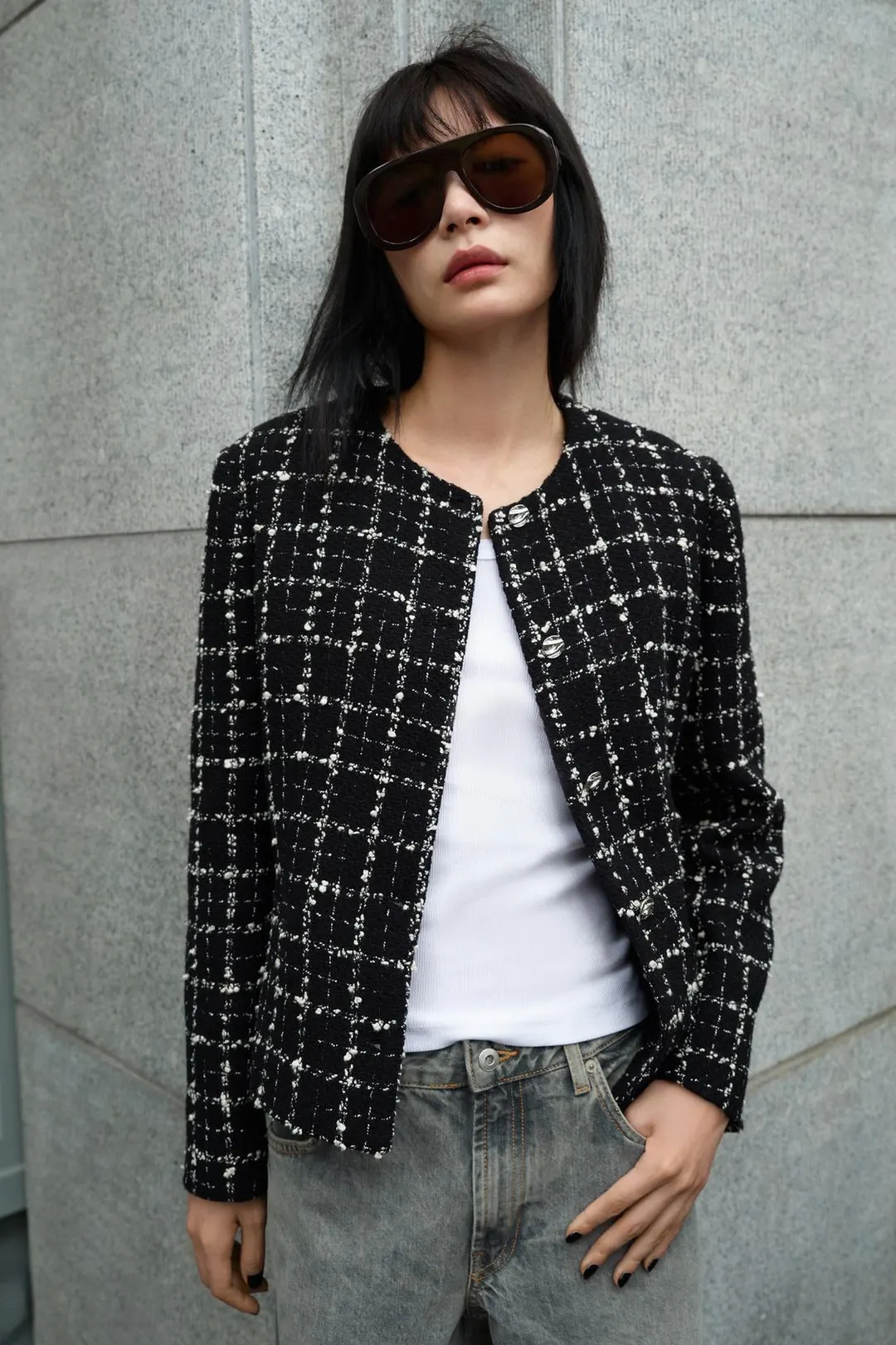 Фактурный блейзер с круглым вырезом, Zara
