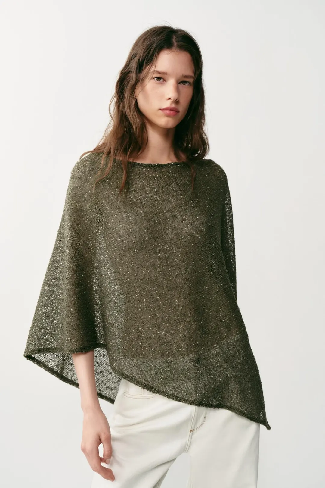 Асимметричная накидка с металлизированной нитью, Zara