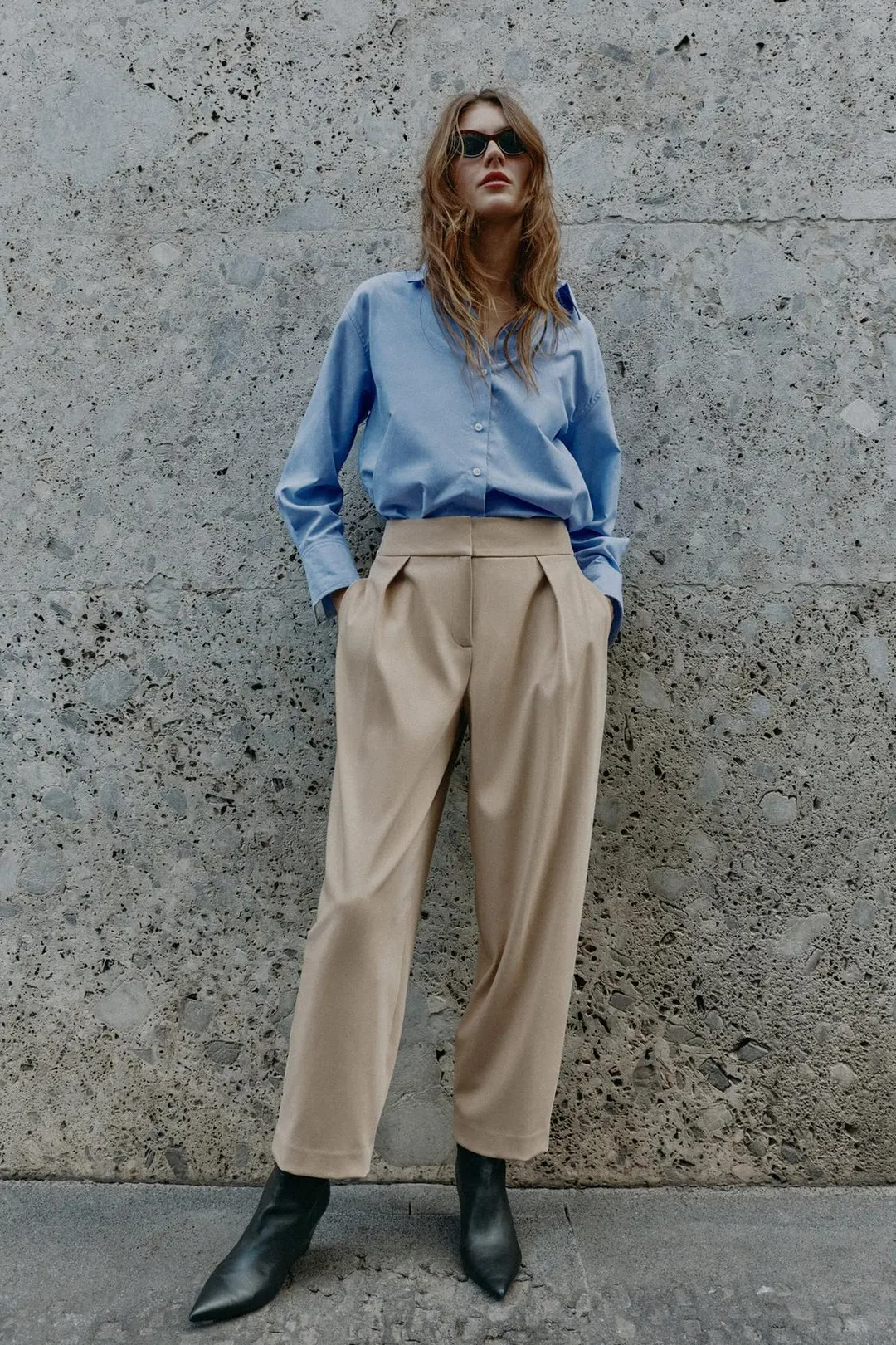 Брюки зауженного кроя со складками, Zara