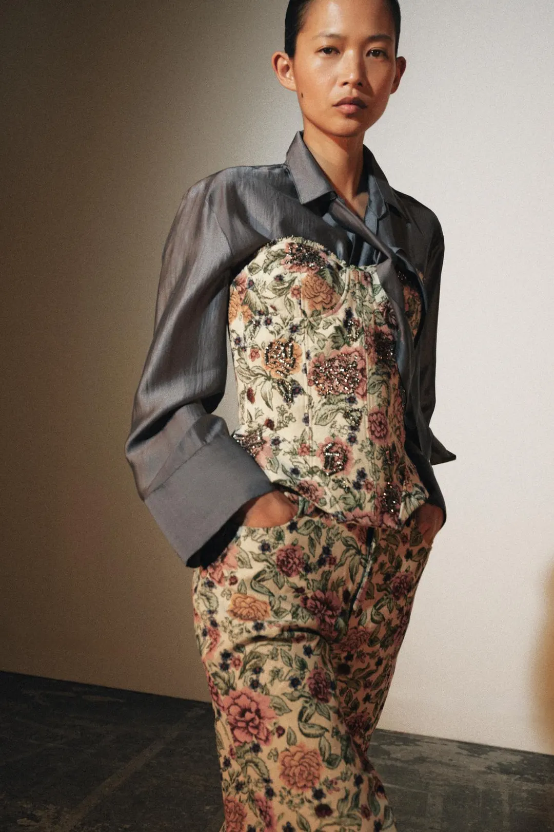 Жаккардовый корсет с цветочным узором ZW Collection, Zara