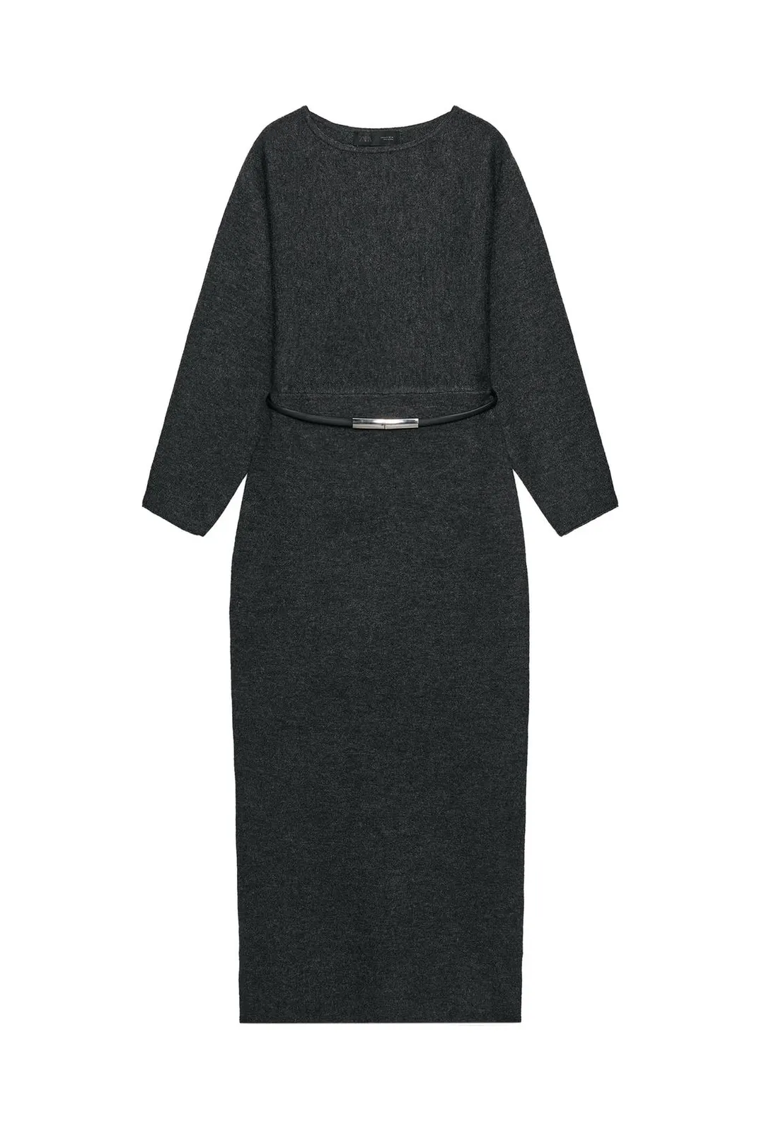 Длинное вязаное платье с поясом, Zara
