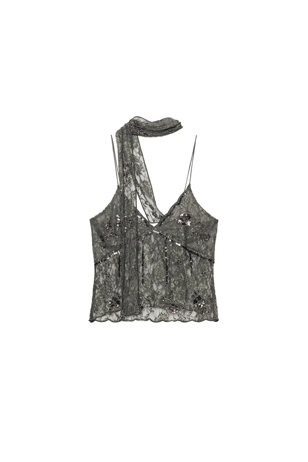 Топ кружевной с вышивкой и шарфом, Zara