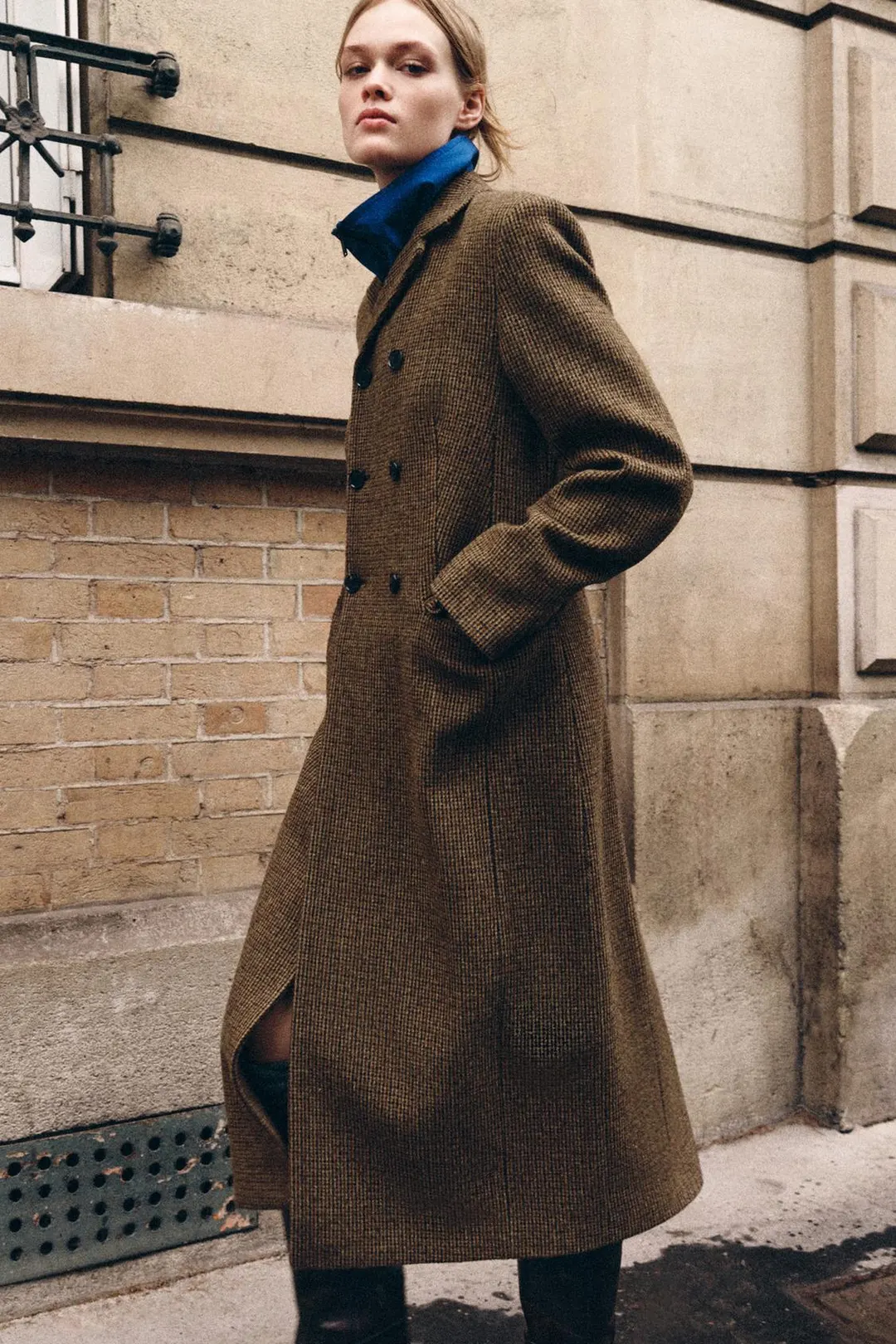 Пальто в клетку из 100% шерсти ZW Collection, Zara