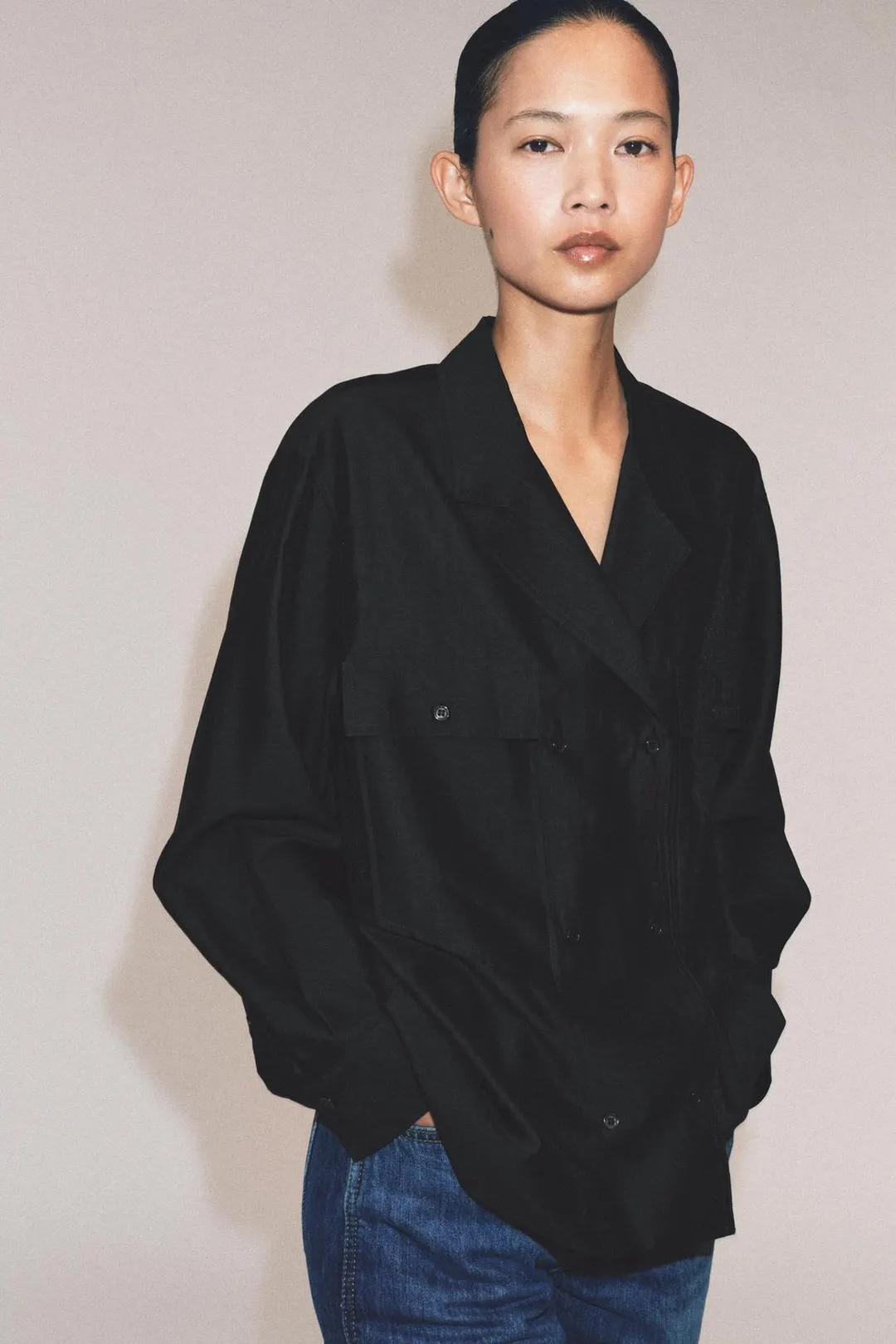 Рубашка с запахом и карманом ZW Collection, Zara