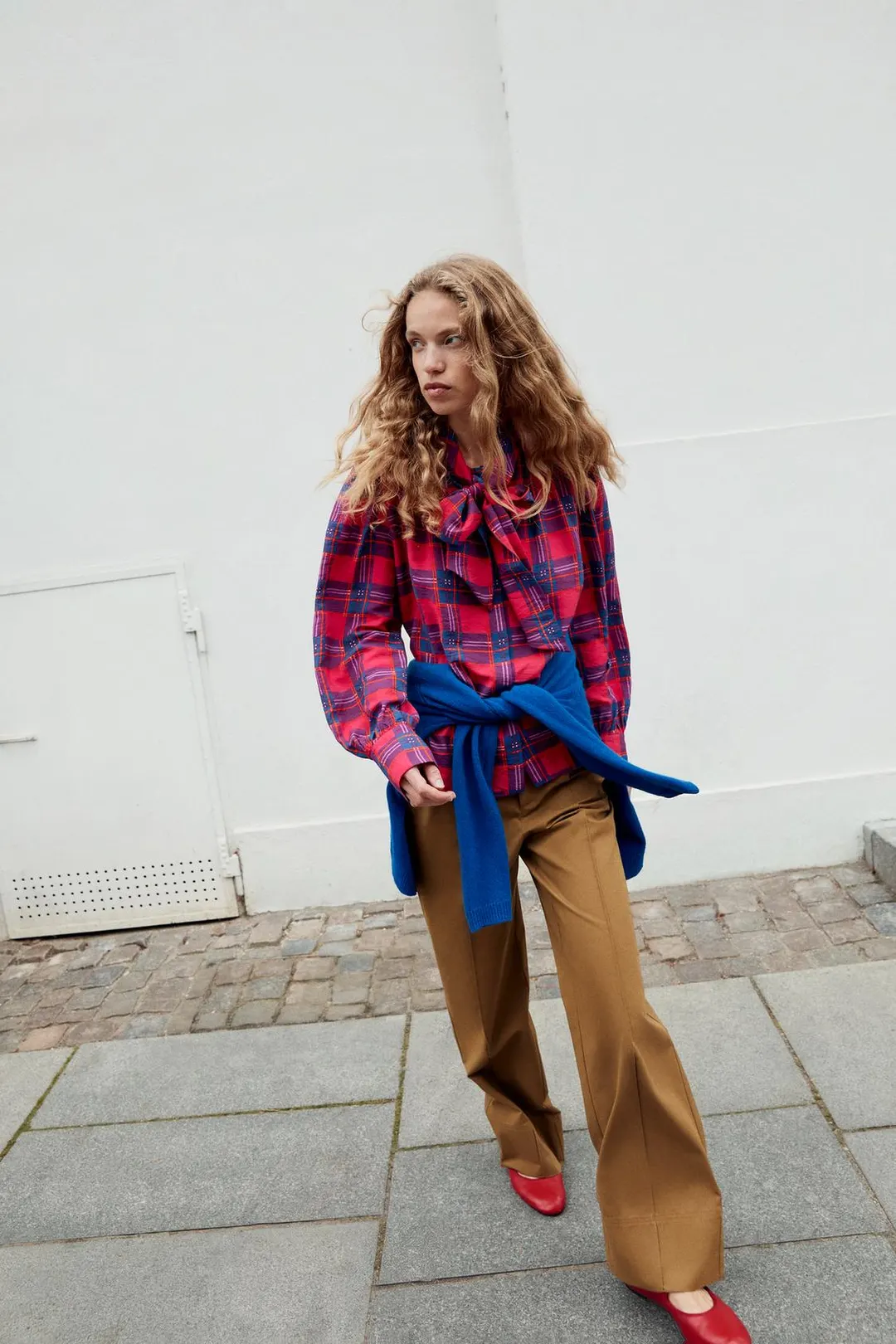 Рубашка в клетку с завязкой, Zara