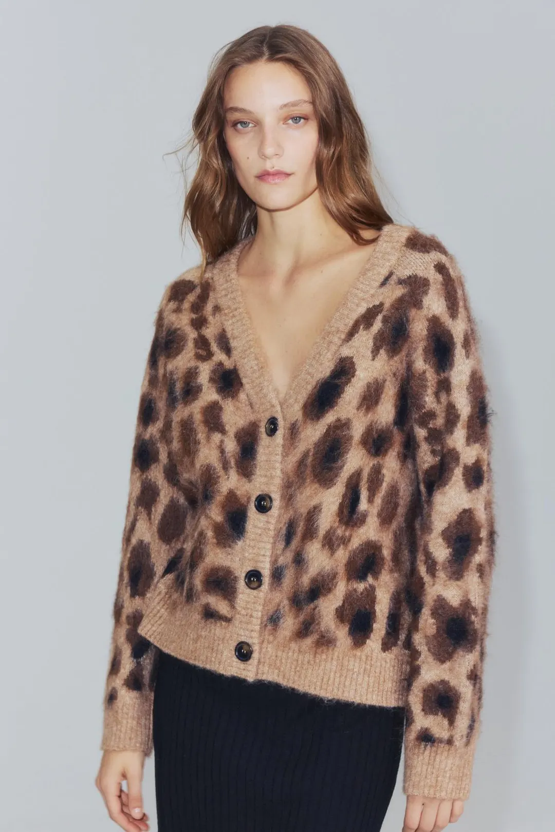 Кардиган жаккардовый с анималистичным узором, Zara