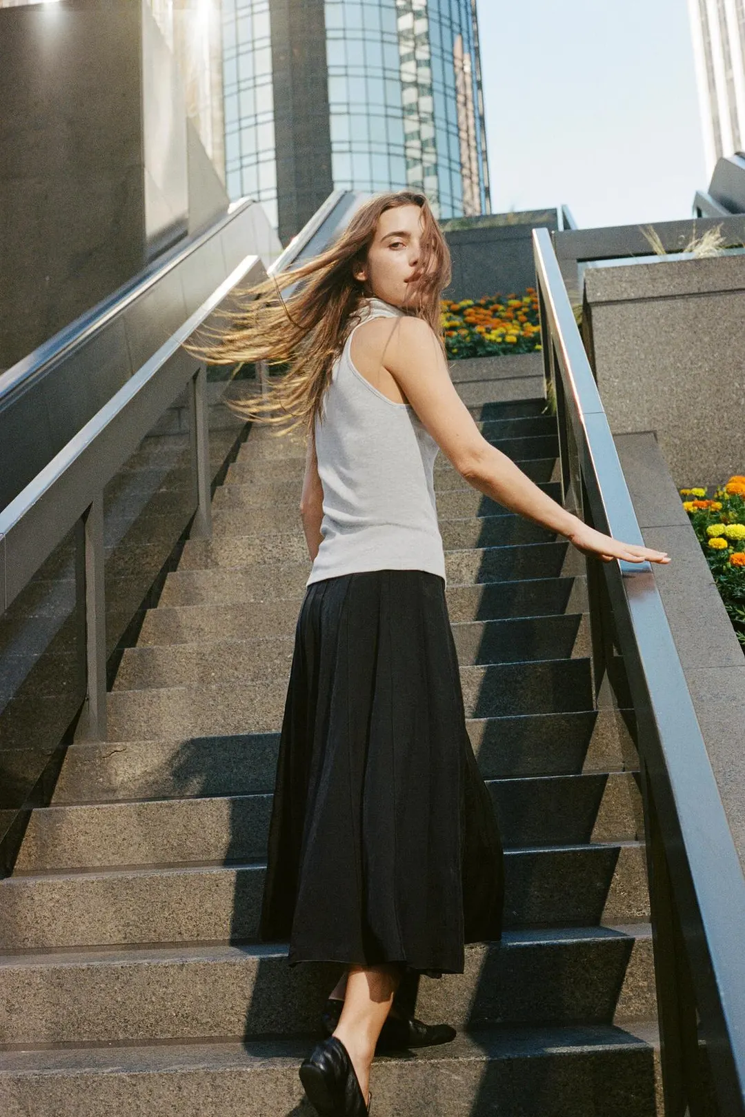 Комбинированная юбка ZW Collection струящегося кроя, Zara
