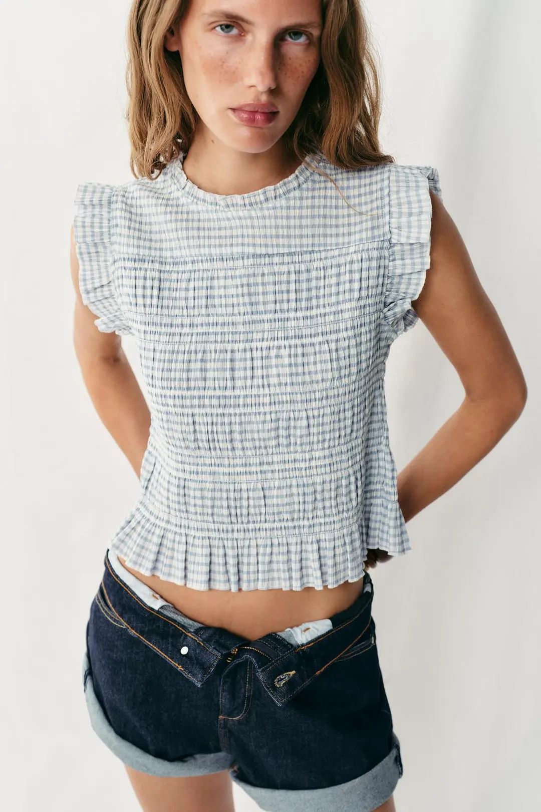 Топ в клетку виши со сборками, Zara