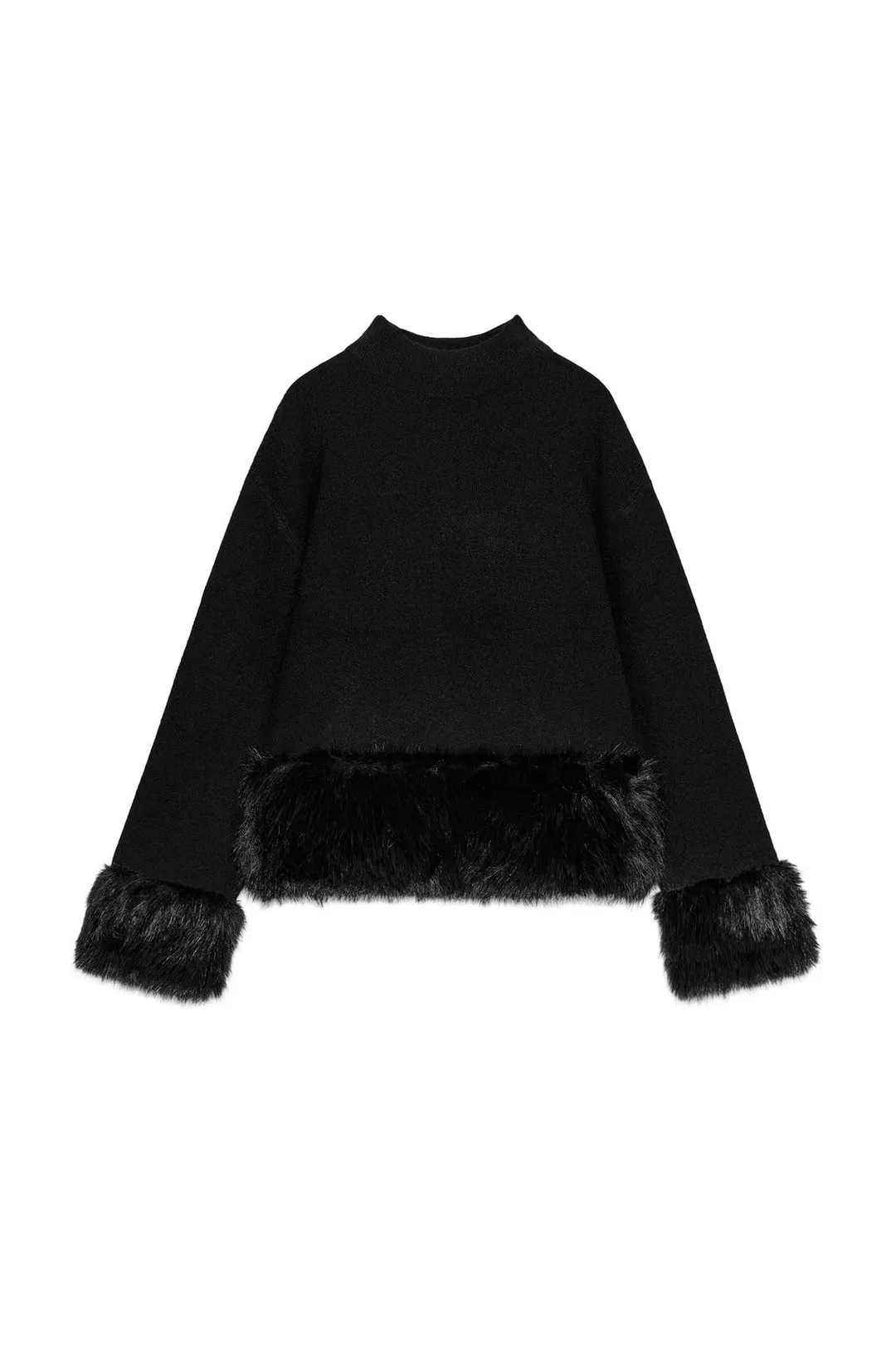 Джемпер комбинированной вязки с искусственным мехом, Zara