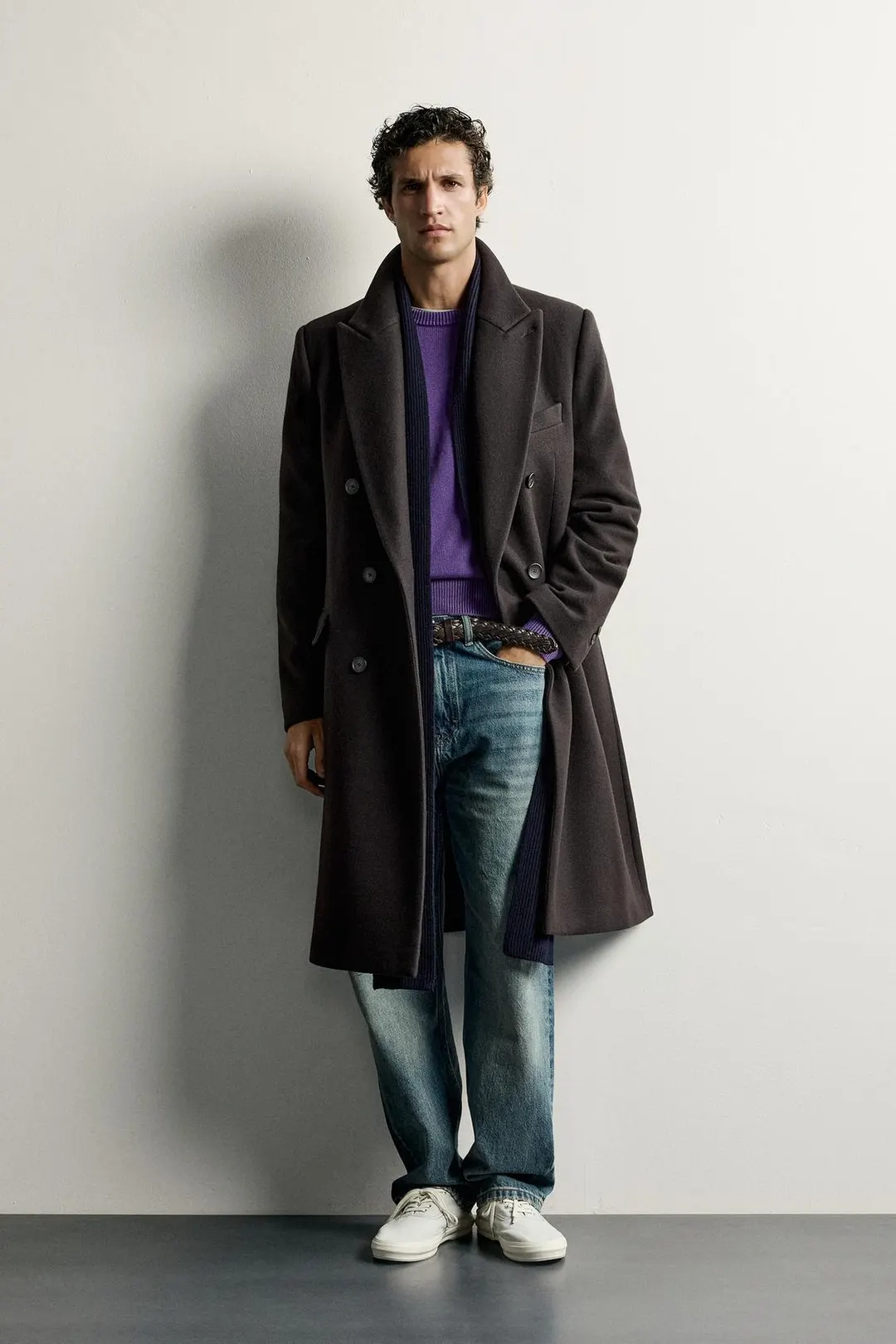 Двубортное пальто из смесовой шерсти, Zara