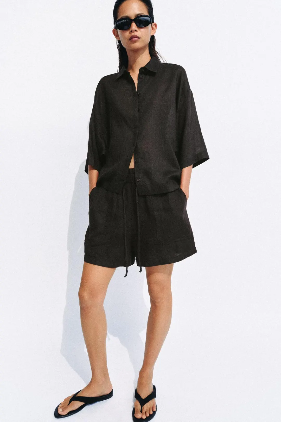Рубашка оверсайз из рами ZW Collection, Zara