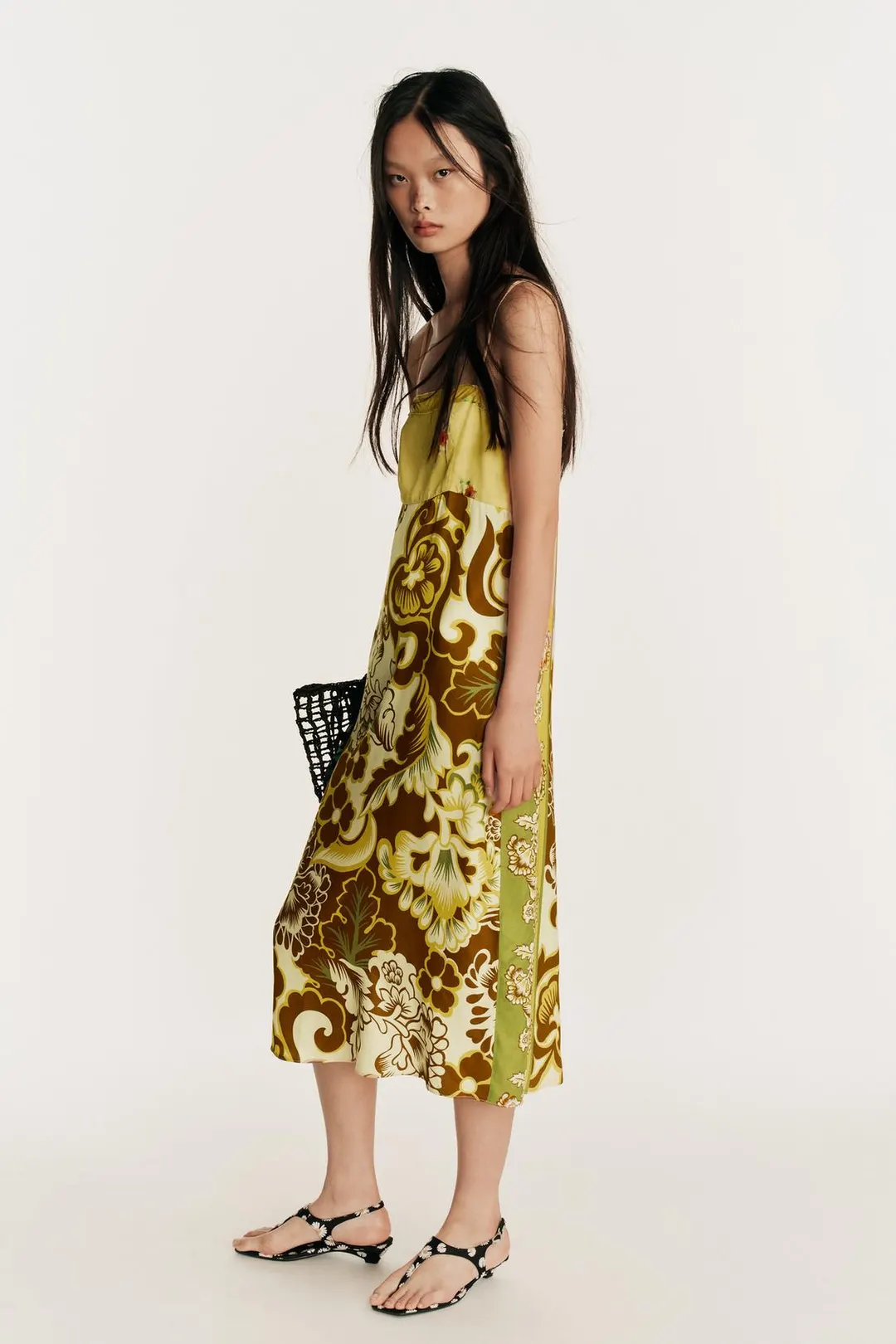 Платье миди комбинированное с принтом Limited Edition, Zara