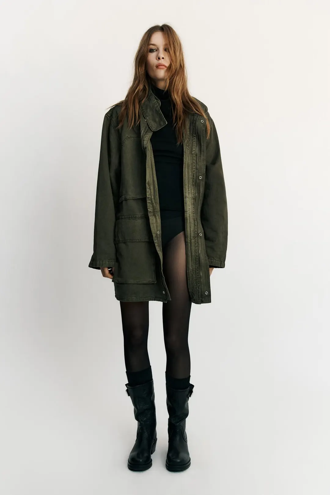 Парка с высоким воротником и карманами, Zara