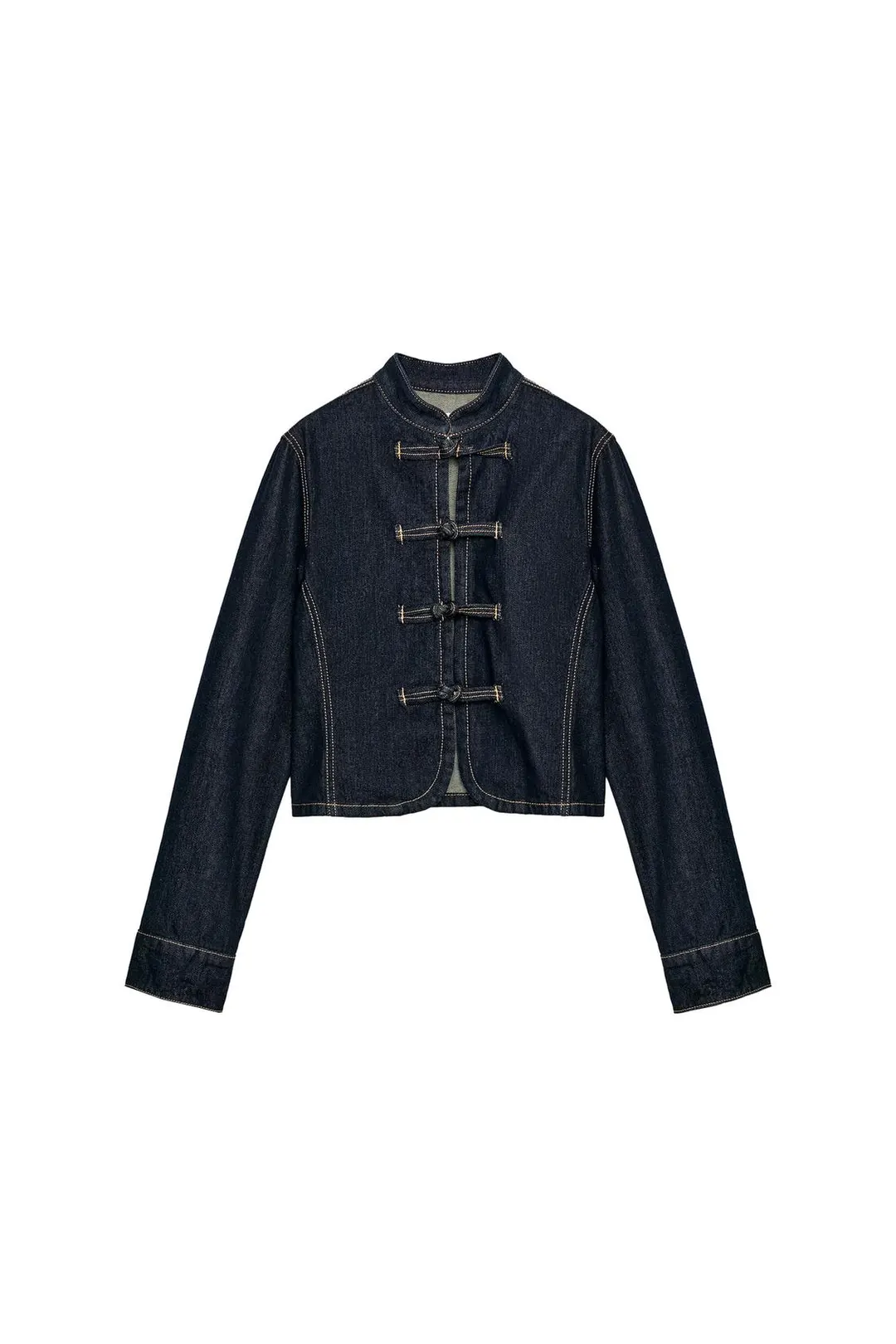 Приталенная джинсовая куртка TRF с застежкой на клеванты, Zara