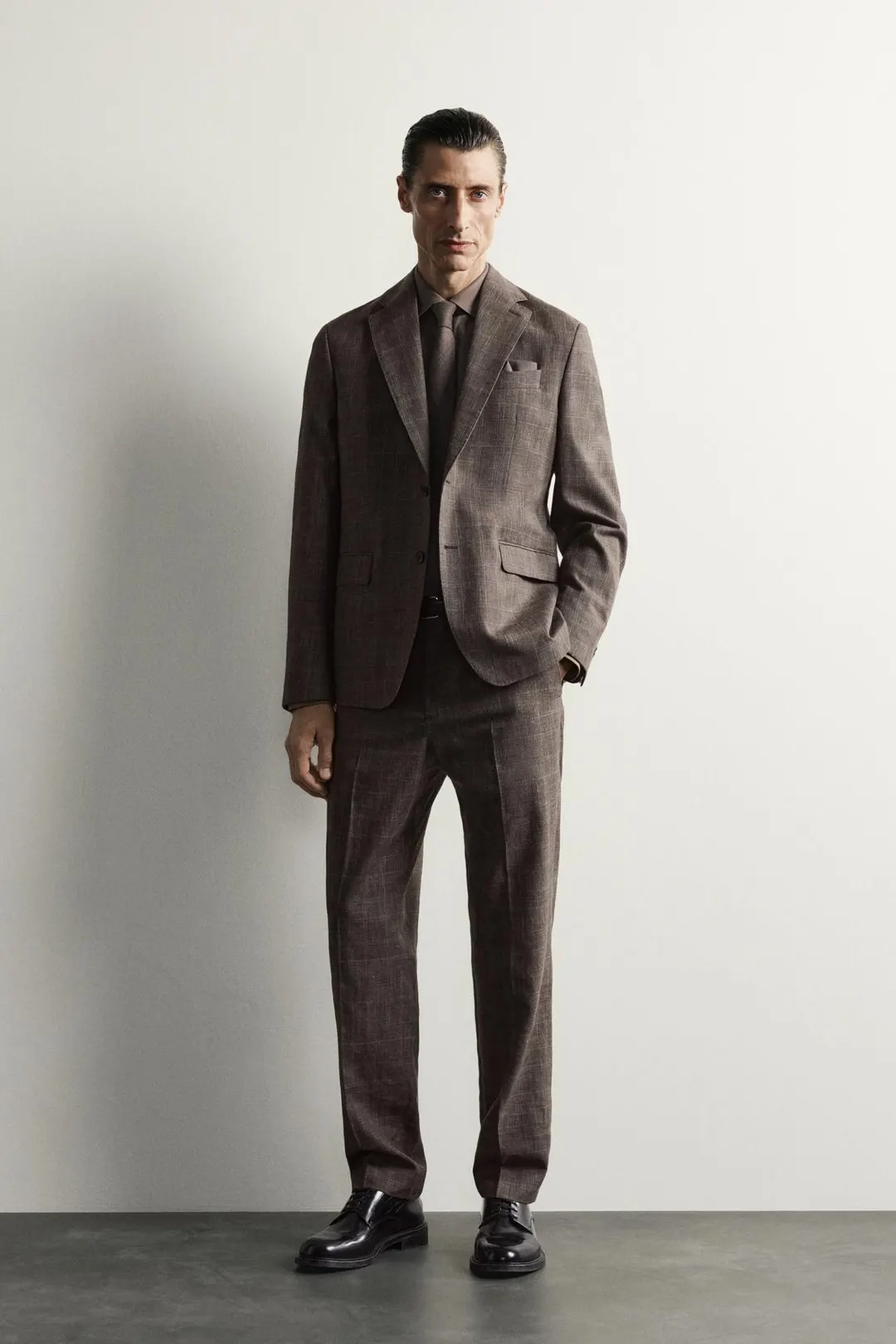 Костюмные брюки в клетку из льна и шерсти, Zara