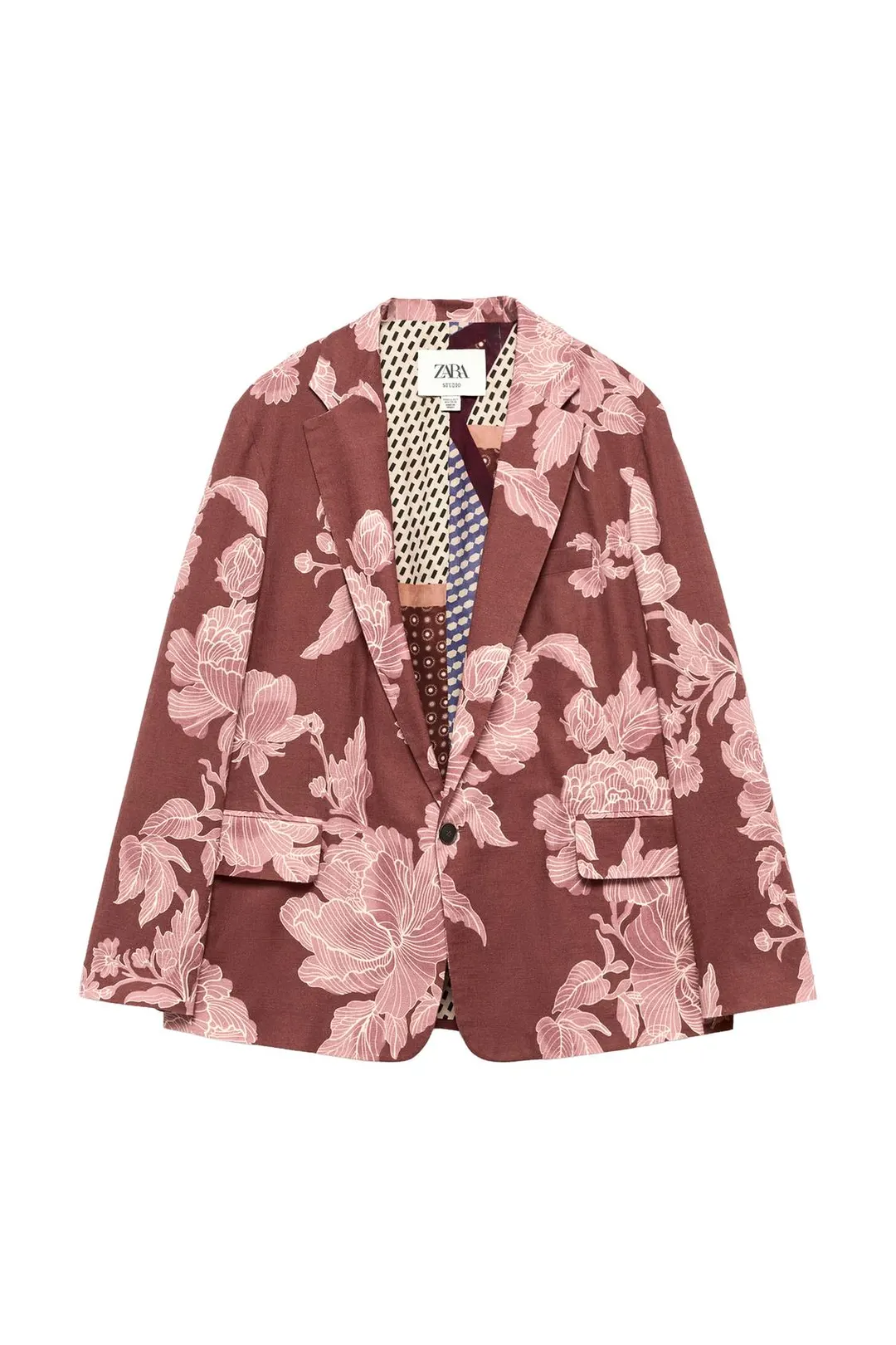 Пиджак свободного кроя из смесового льна с принтом Limited Edition, Zara