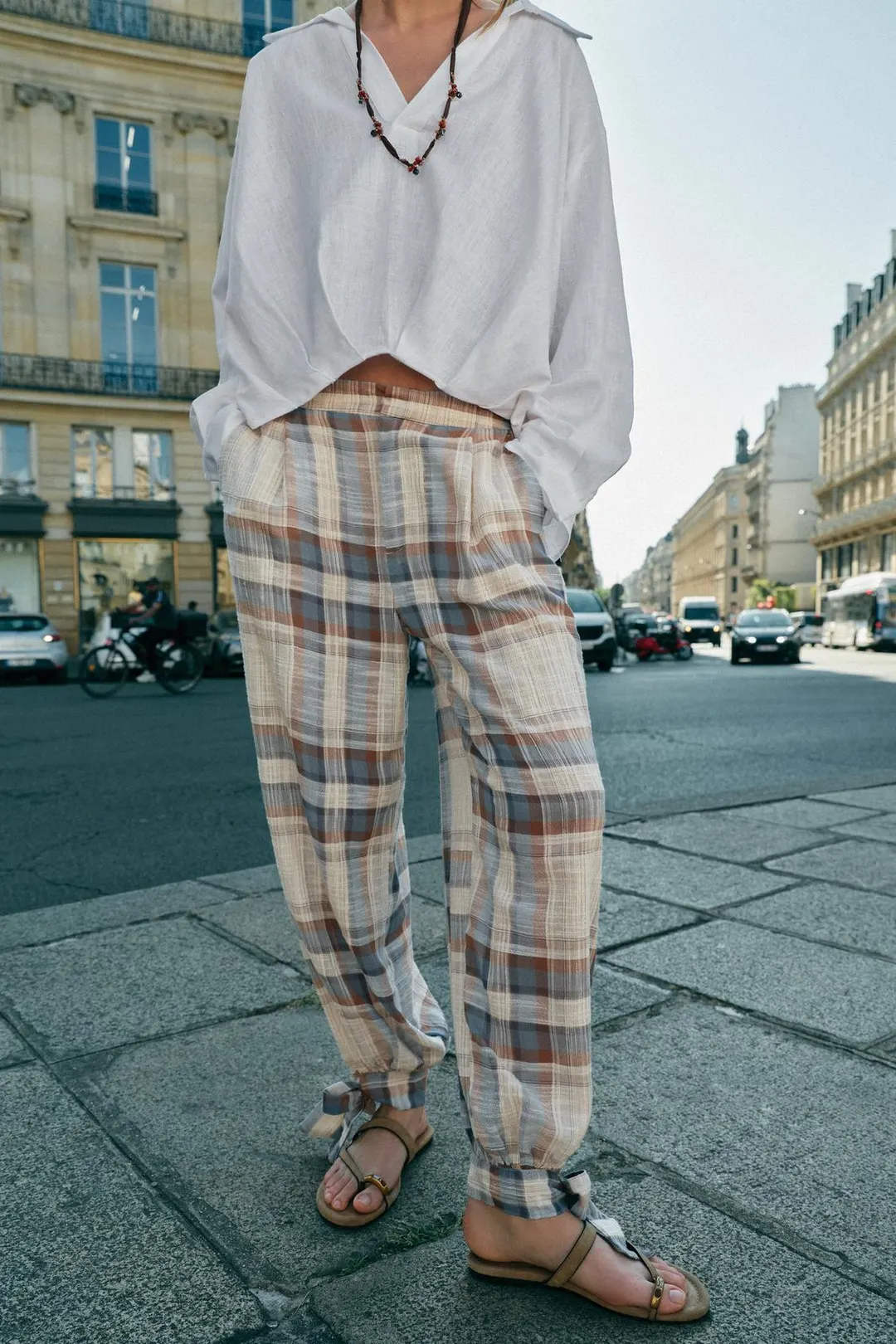 Брюки саруэл в клетку с бантами, Zara