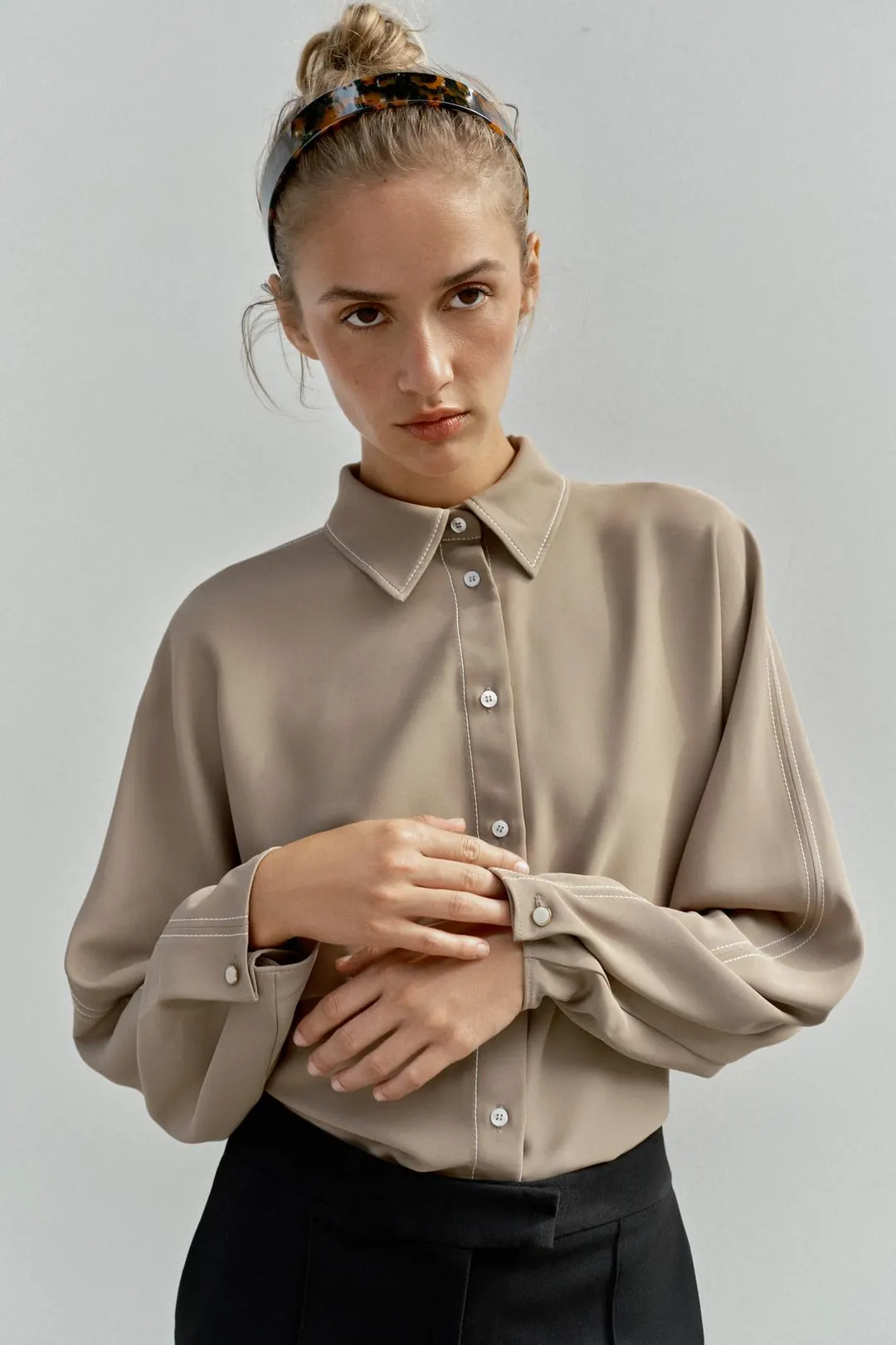Рубашка с контрастной отстрочкой, Zara