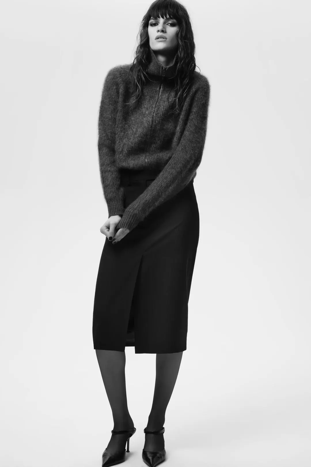 Кардиган на молнии из 100% шерсти, Zara