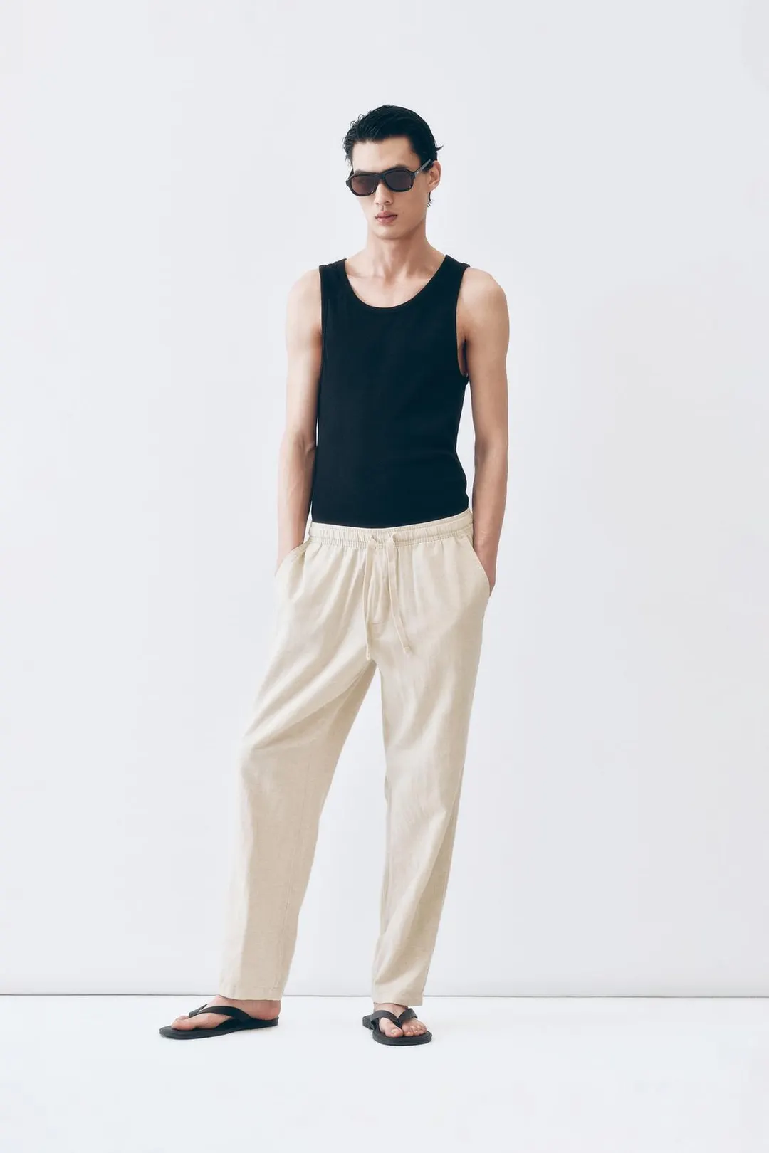 Брюки свободного кроя из хлопка и льна, Zara