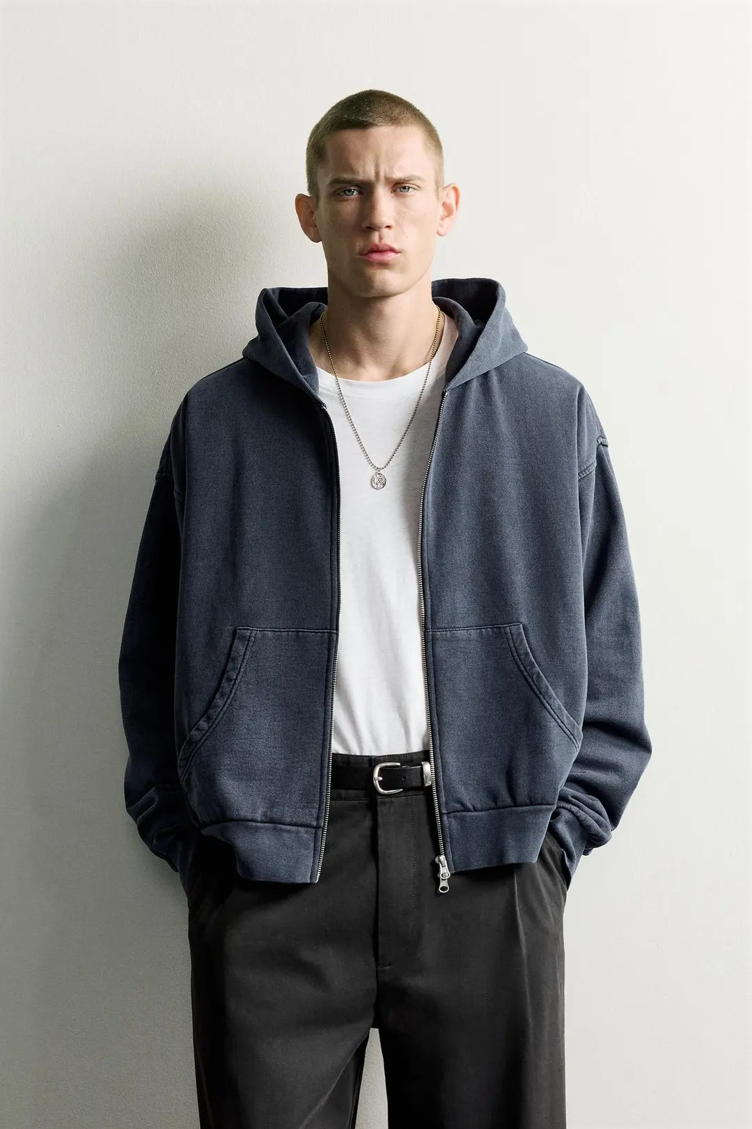Базовое худи свободного прямого кроя на молнии, Zara