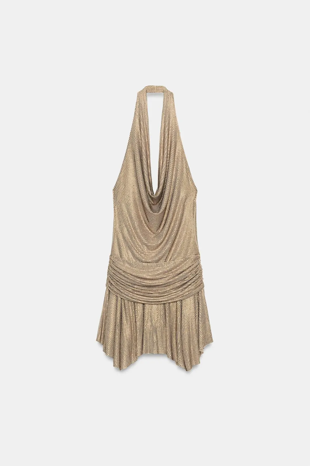 Платье мини с драпировкой, бретелью халтер и стразами, Zara