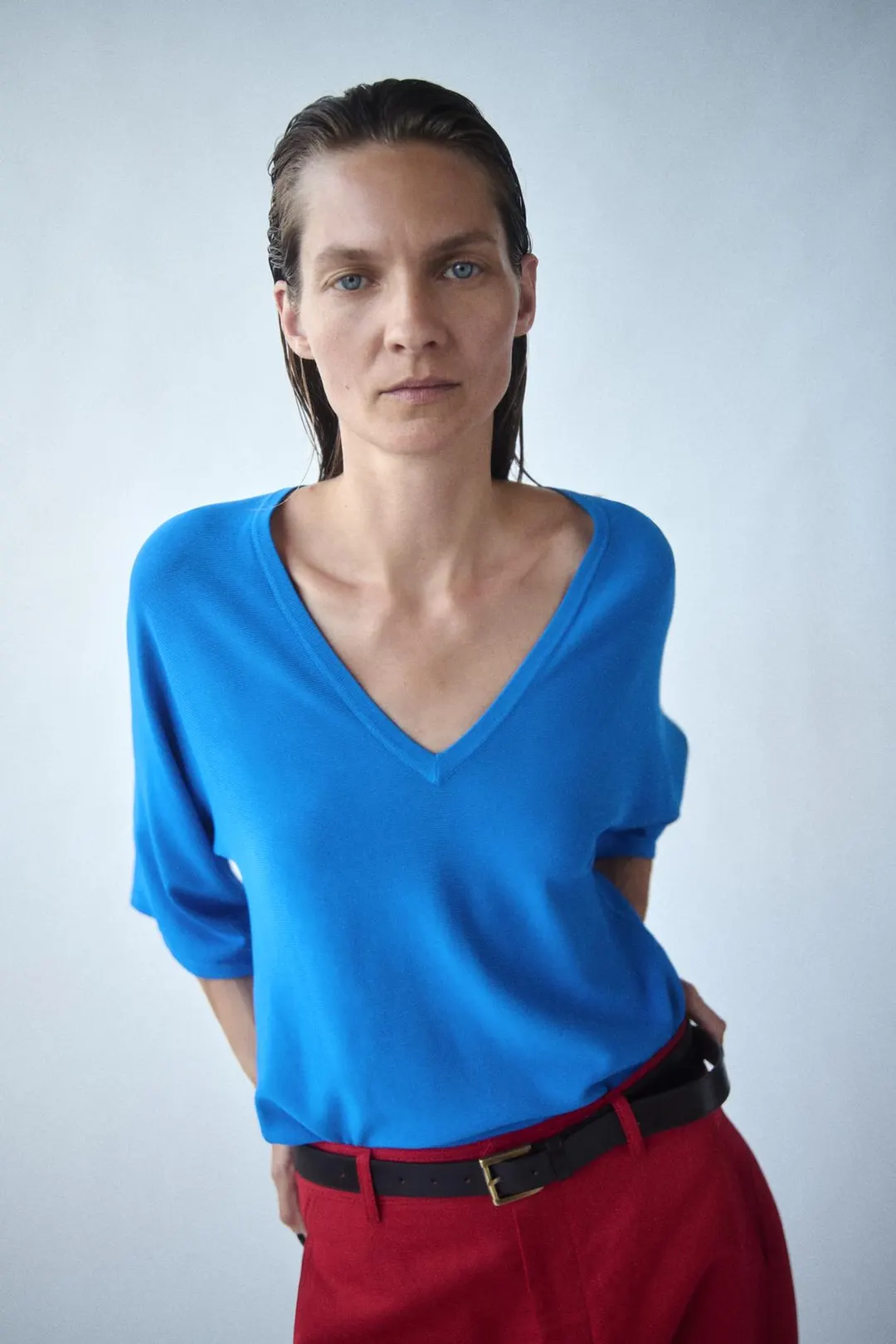 Топ струящийся трикотажный с V-образным вырезом, Zara