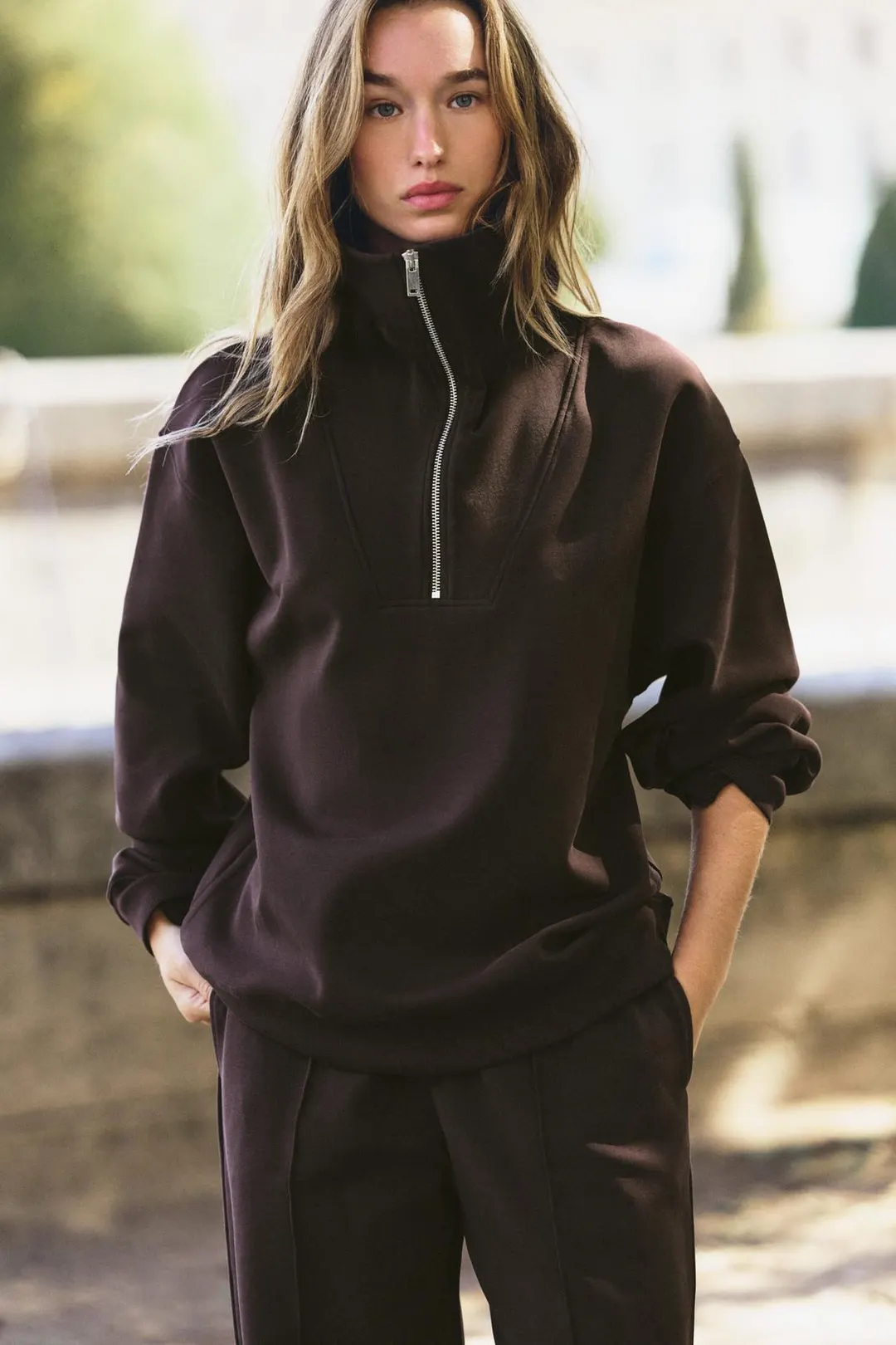 Толстовка из интерлока на молнии, Zara