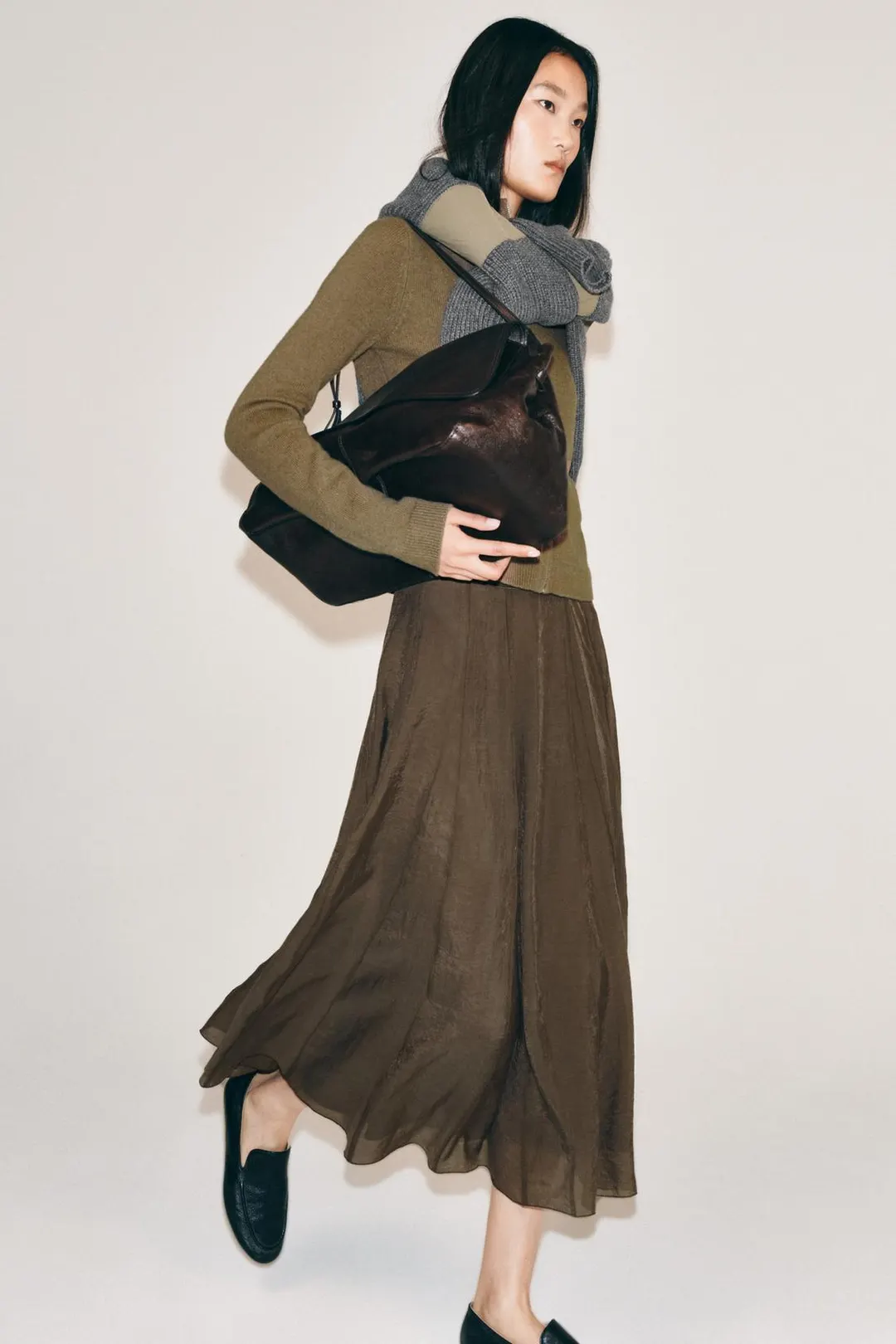Комбинированная юбка ZW Collection струящегося кроя, Zara