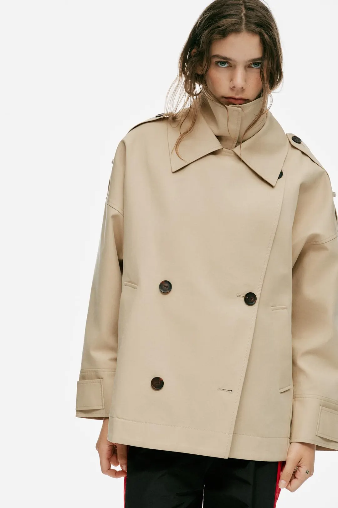 Тренч укороченный оверсайз с высоким воротником, Zara