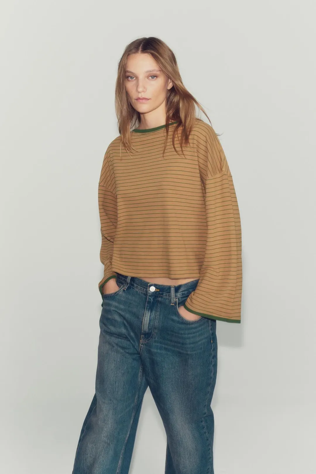 Полосатая футболка с эффектом стирки, Zara