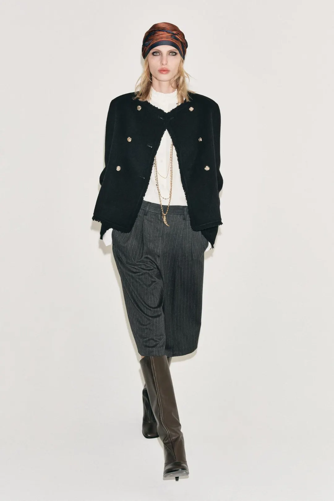 Шорты-бермуды в полоску с плиссировкой ZW Collection, Zara
