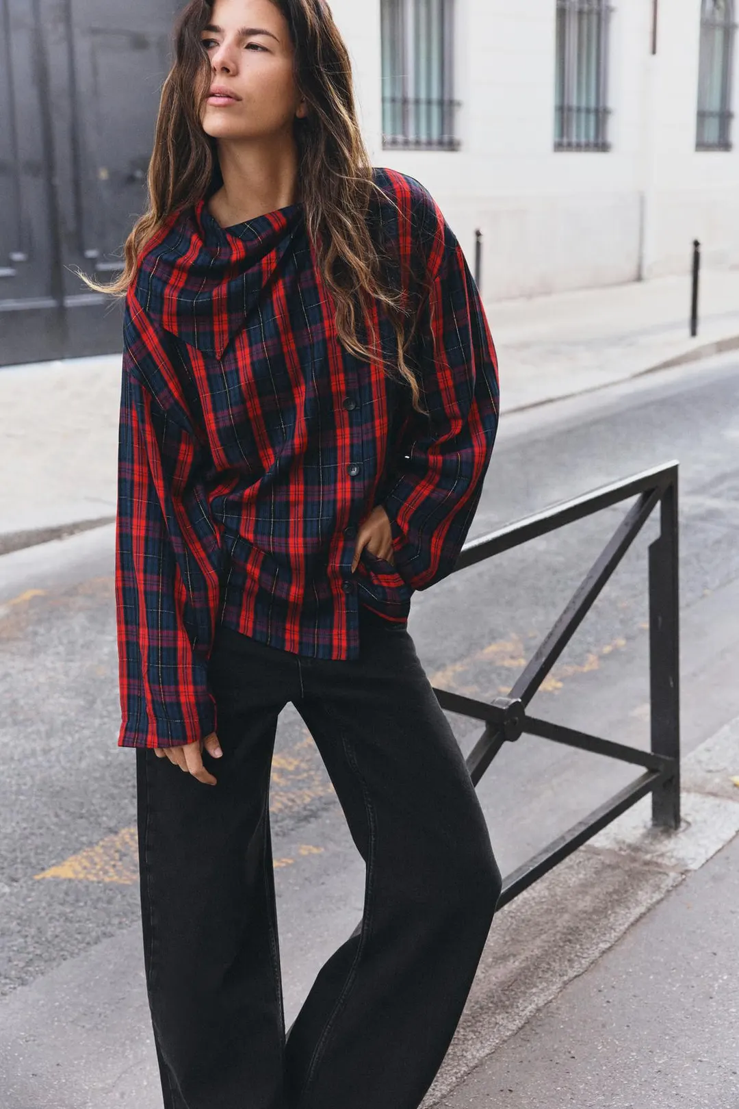 Рубашка в клетку с металлизированной нитью, Zara