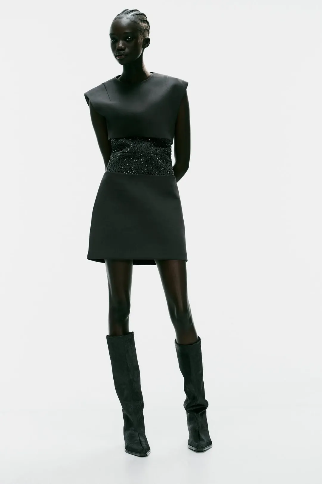 Комбинированное мини-платье со стразами, Zara