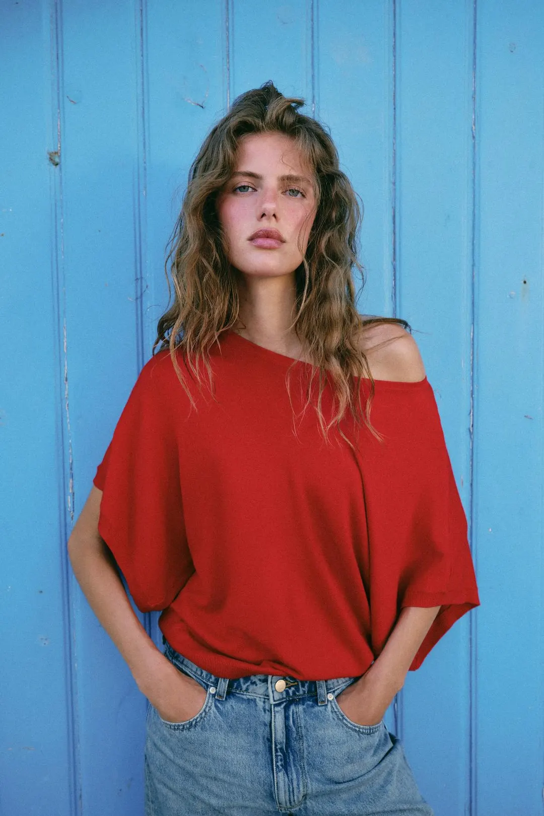 Широкий вязаный топ с короткими рукавами, Zara