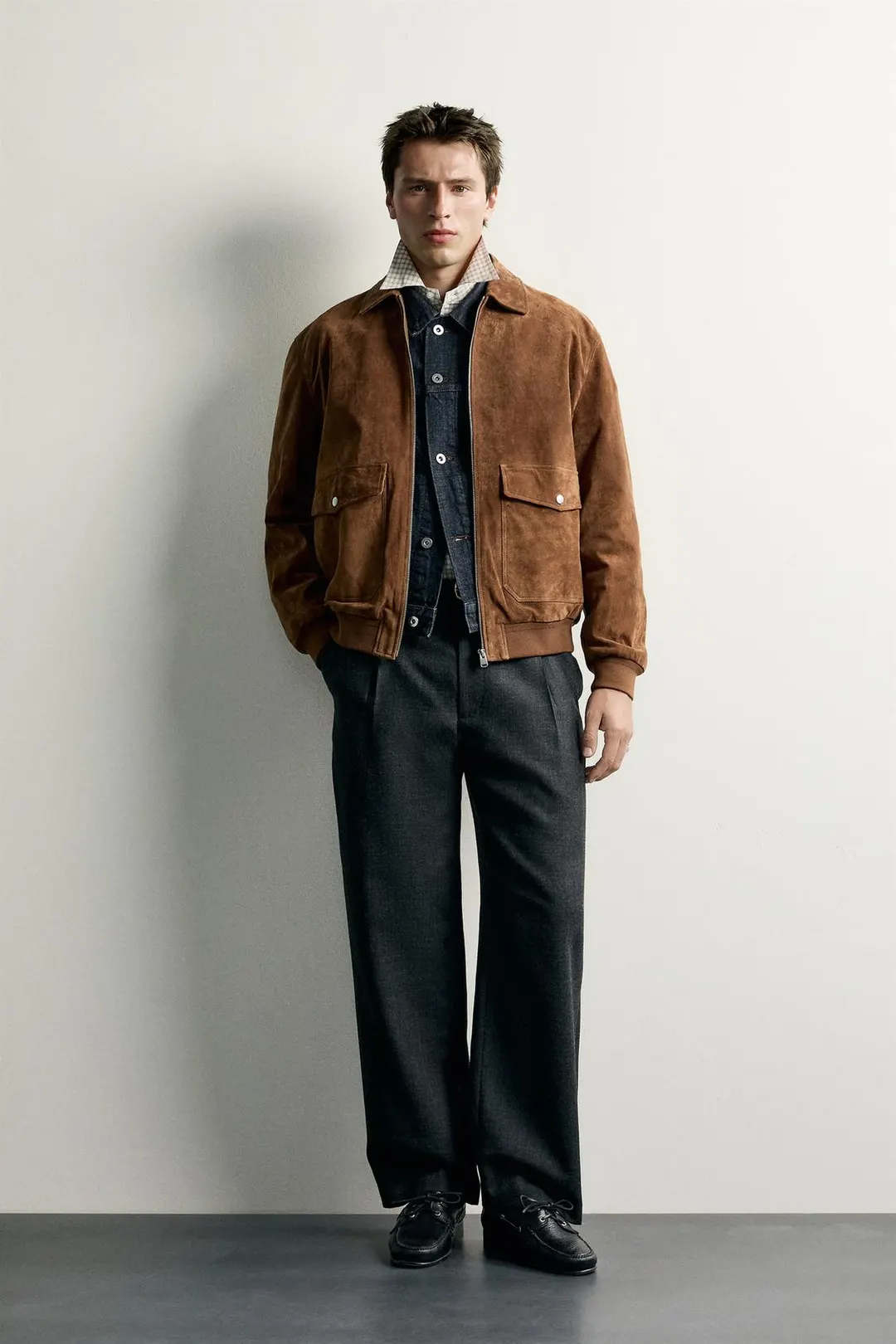 Куртка из замши с карманами, Zara