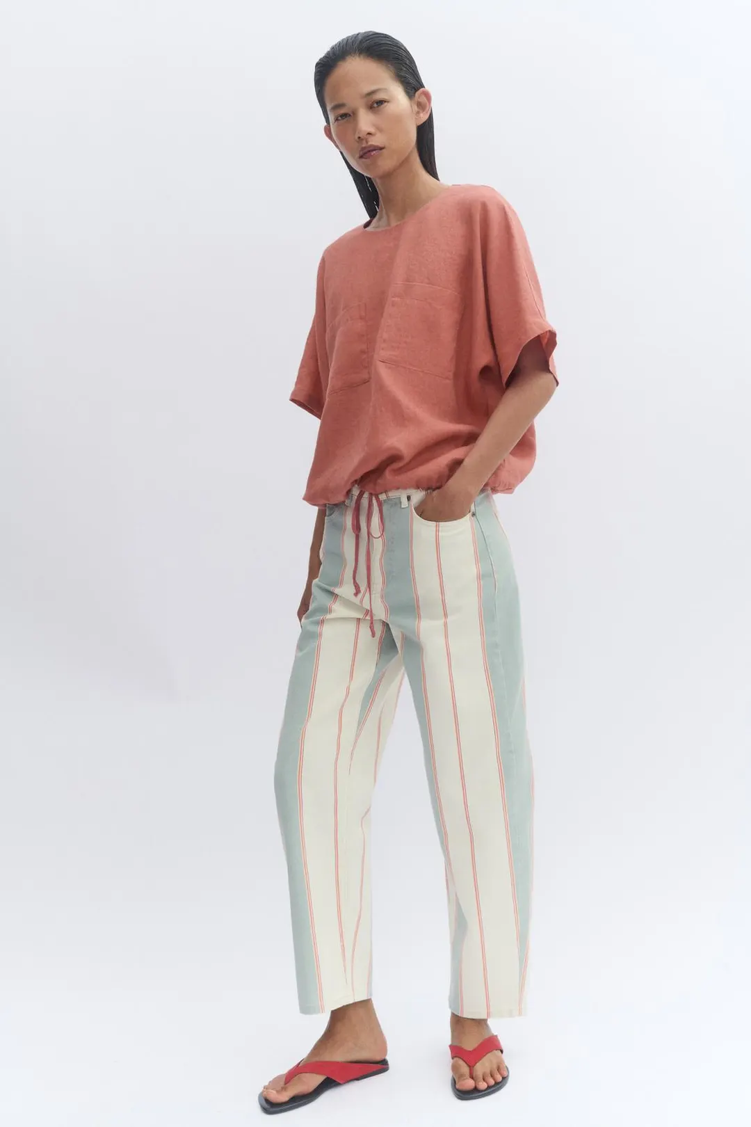 Зауженные полосатые джинсы со средней посадкой ZW Collection, Zara