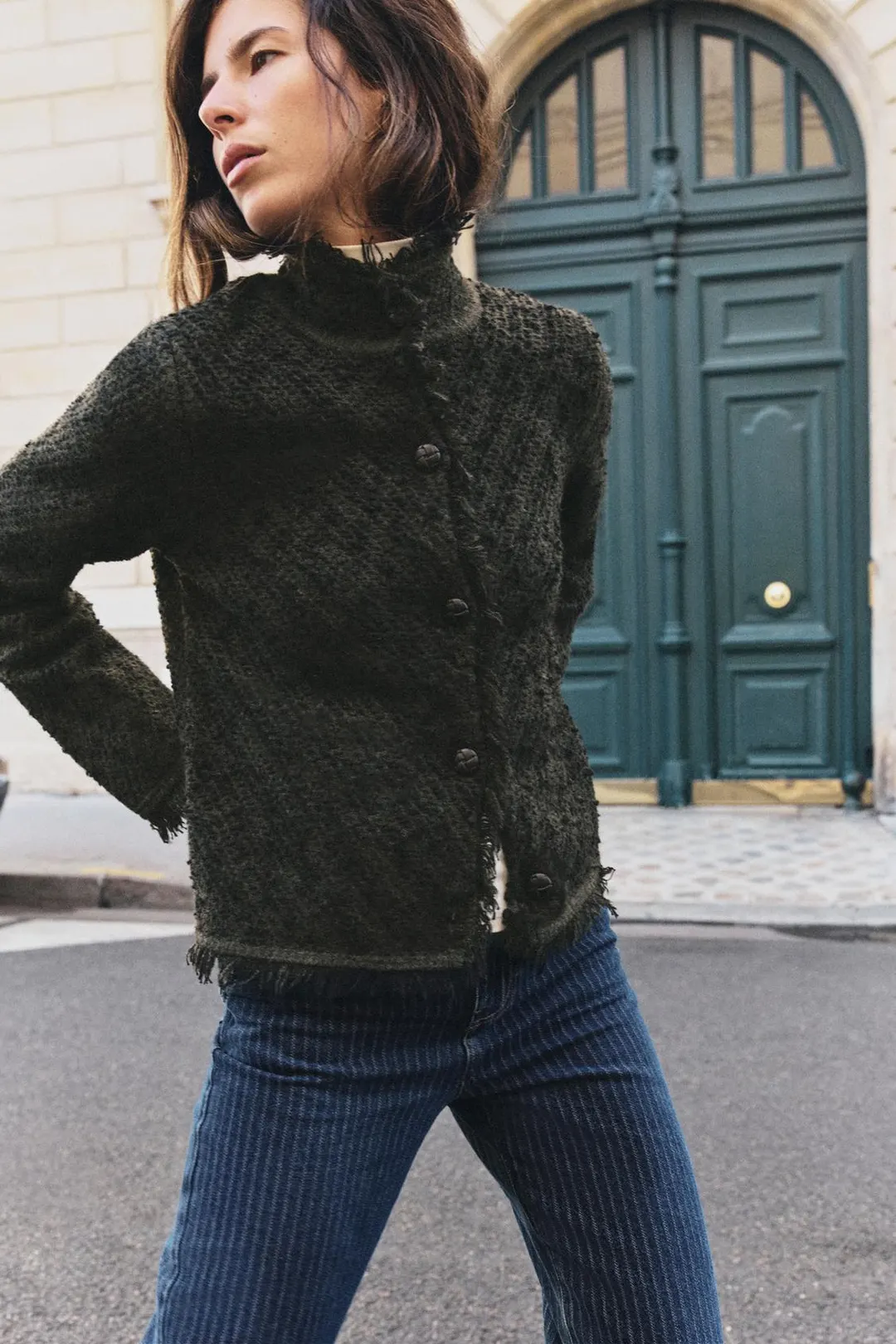 Кардиган структурный с бахромой, Zara