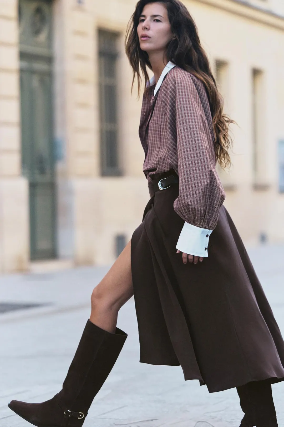 Сапоги до колена из замшевого спилка, Zara