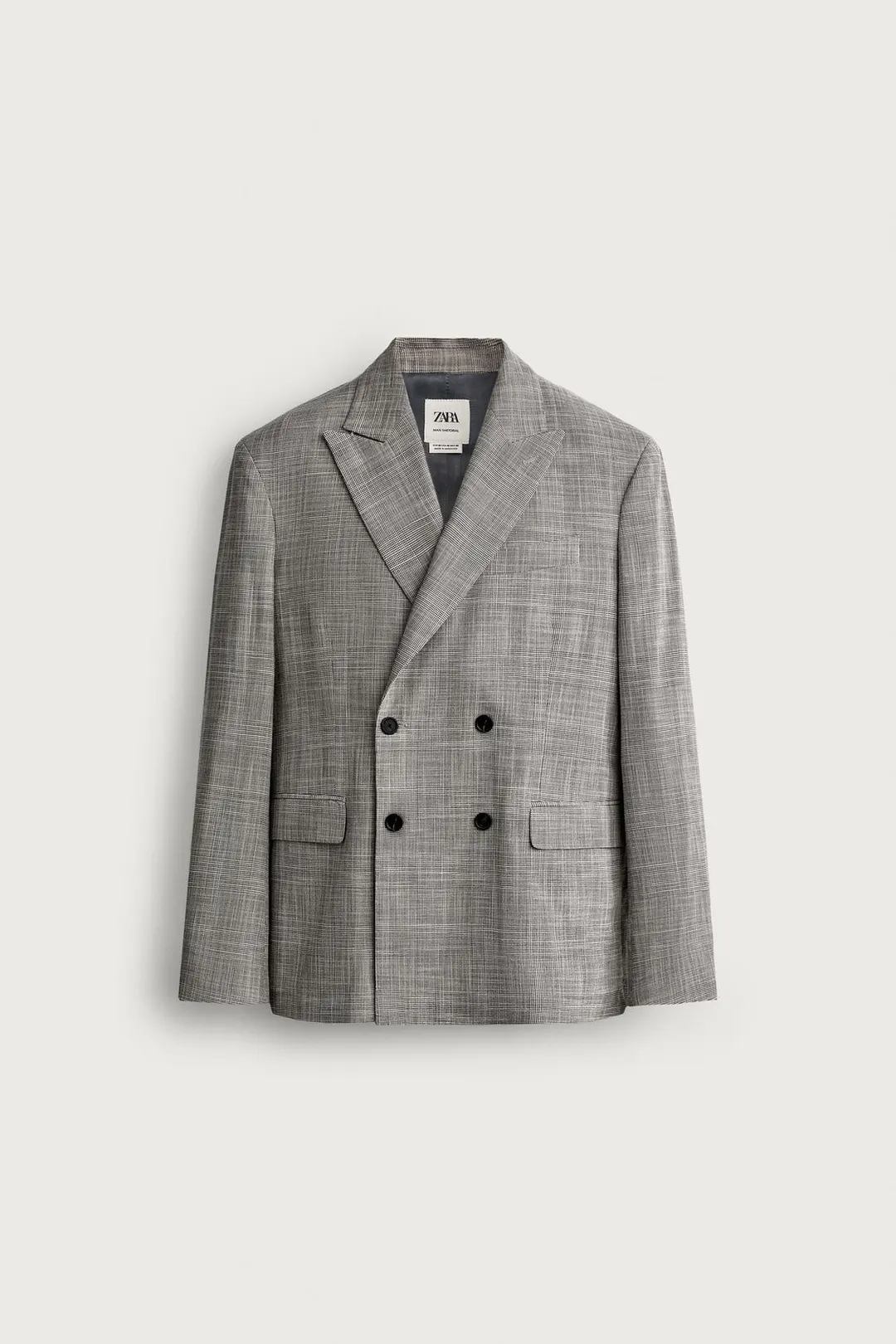 Костюмный пиджак прямого кроя в клетку из смесовой шерсти, Zara