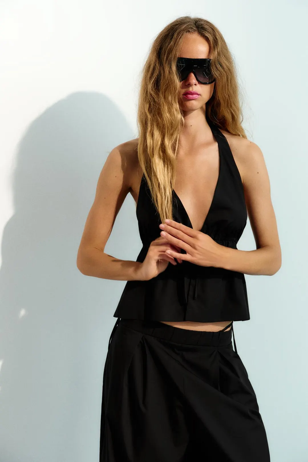 Брюки широкого кроя из поплина, Zara