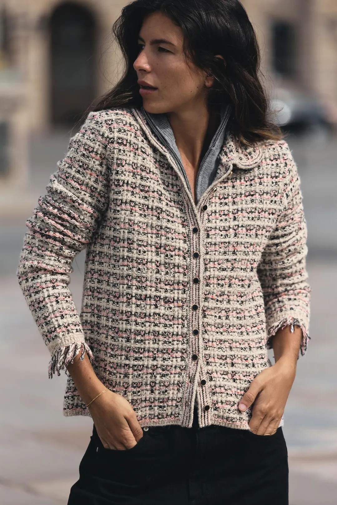 Фактурный кардиган с бахромой на манжетах, Zara