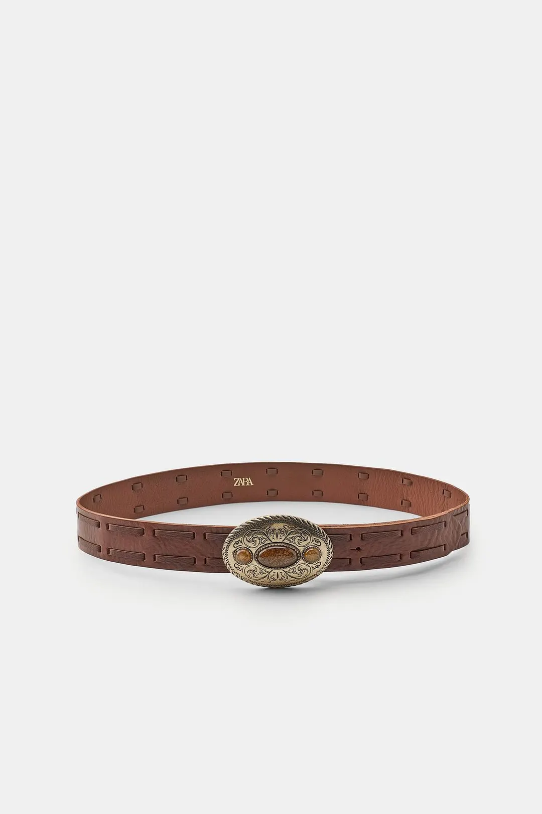 Ремень из 100% кожи с каменной пряжкой, Zara