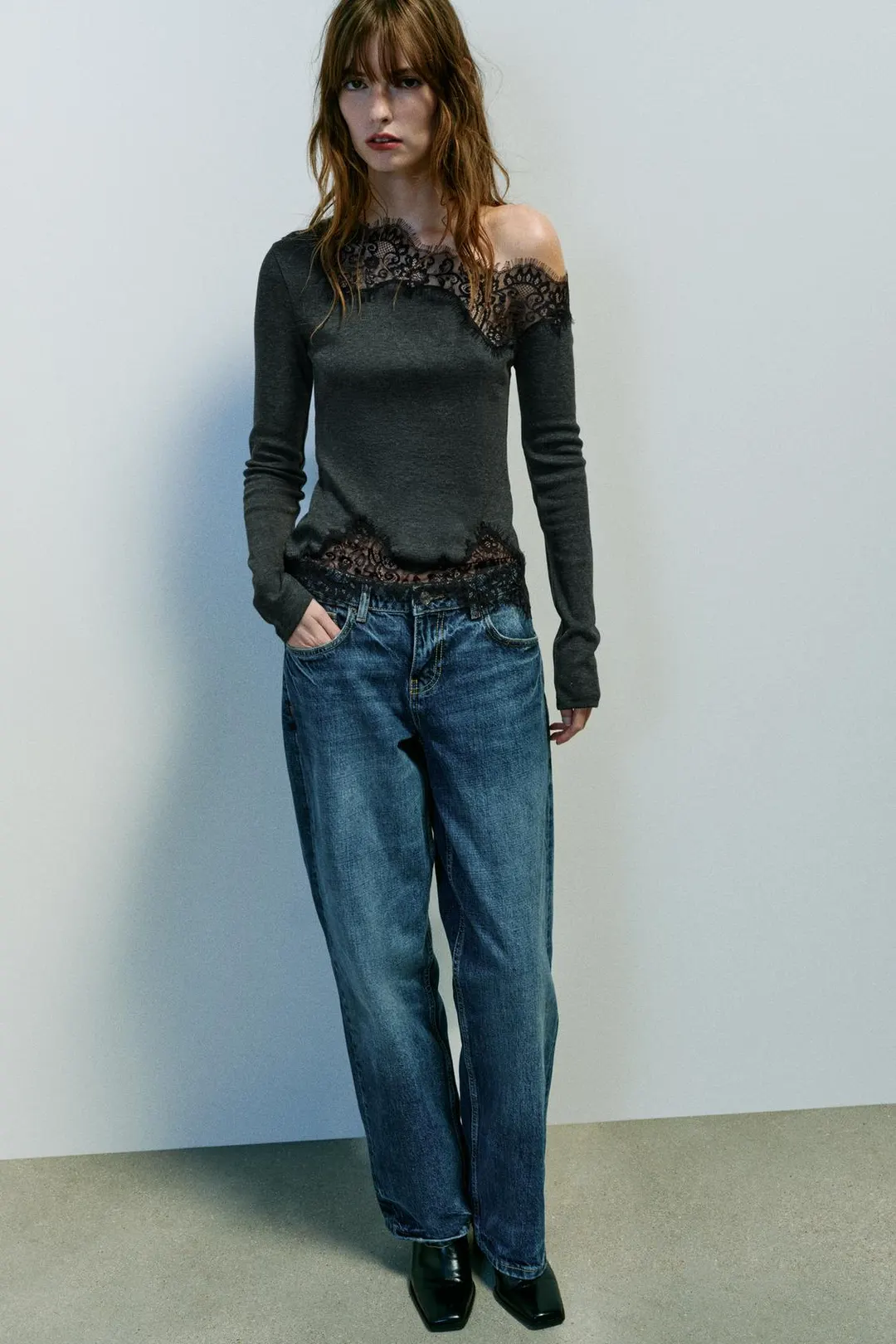 Топ кружевной асимметричный, Zara