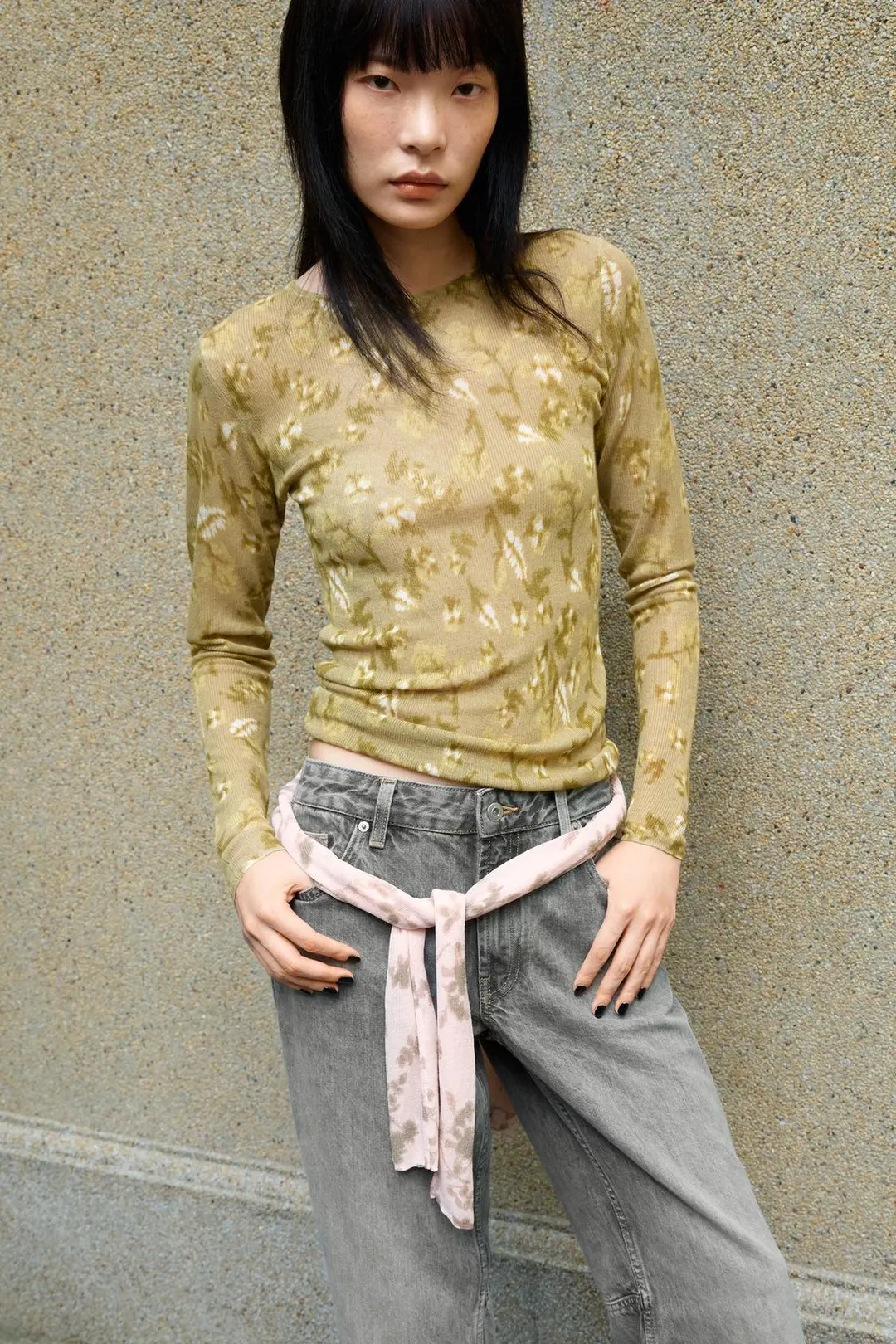 Топ из тонкого трикотажа с принтом, Zara
