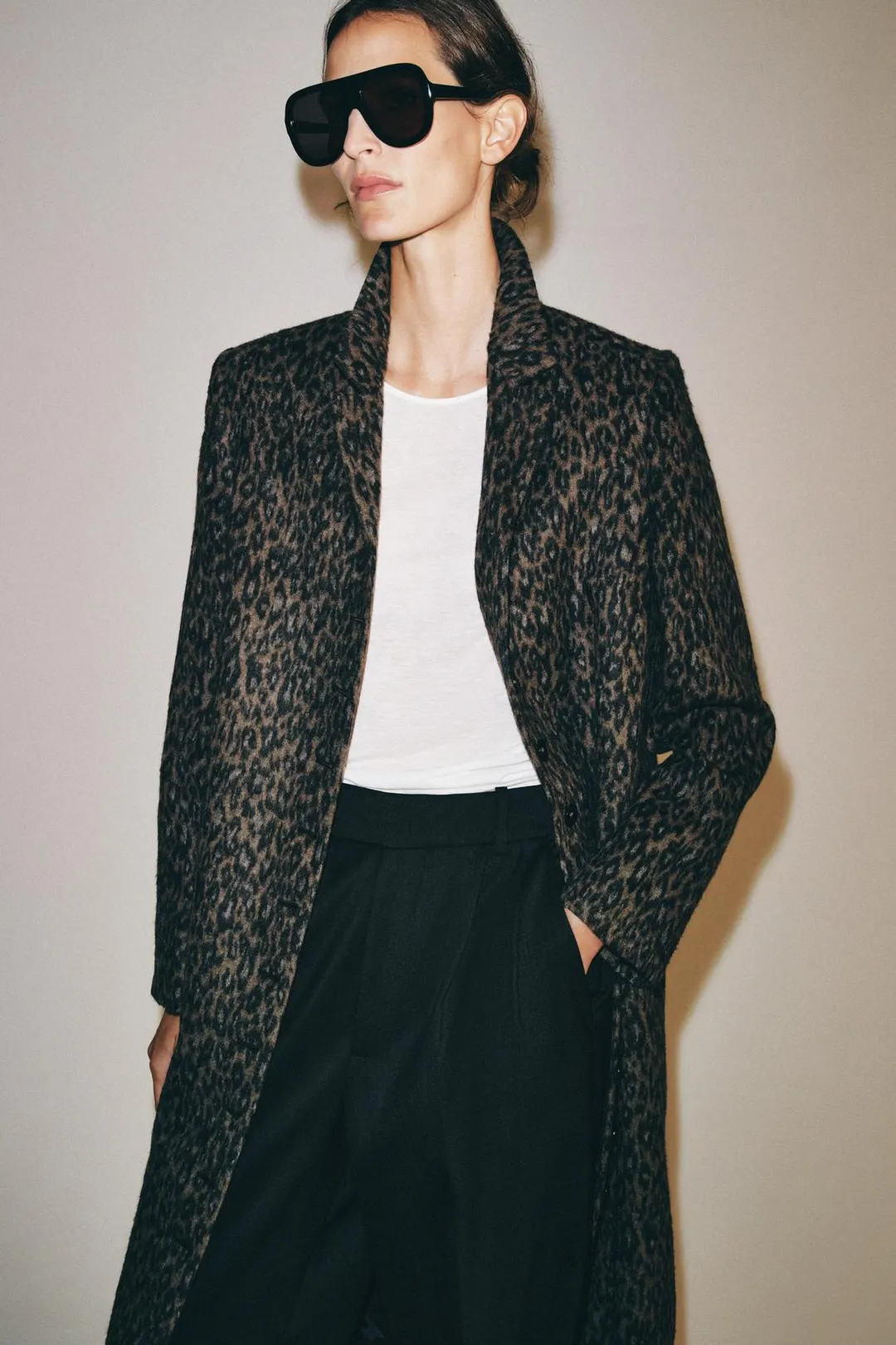 Пальто длинное с анималистичным принтом ZW Collection, Zara