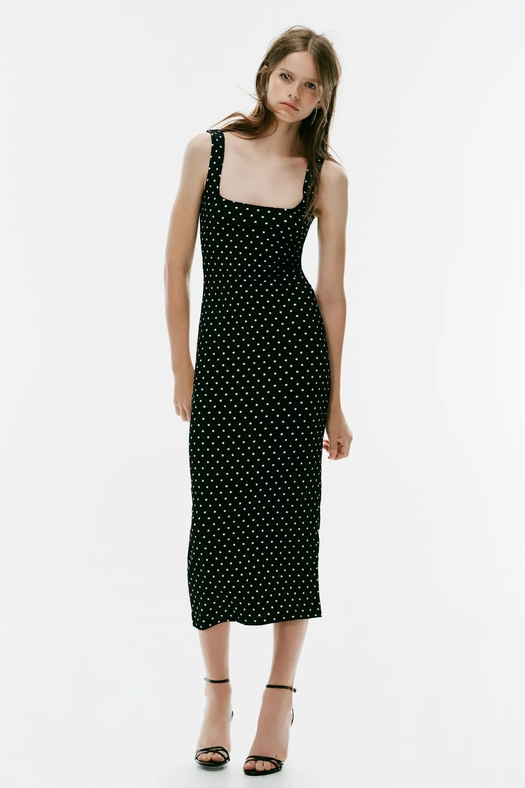 Платье миди фактурное в горошек, Zara